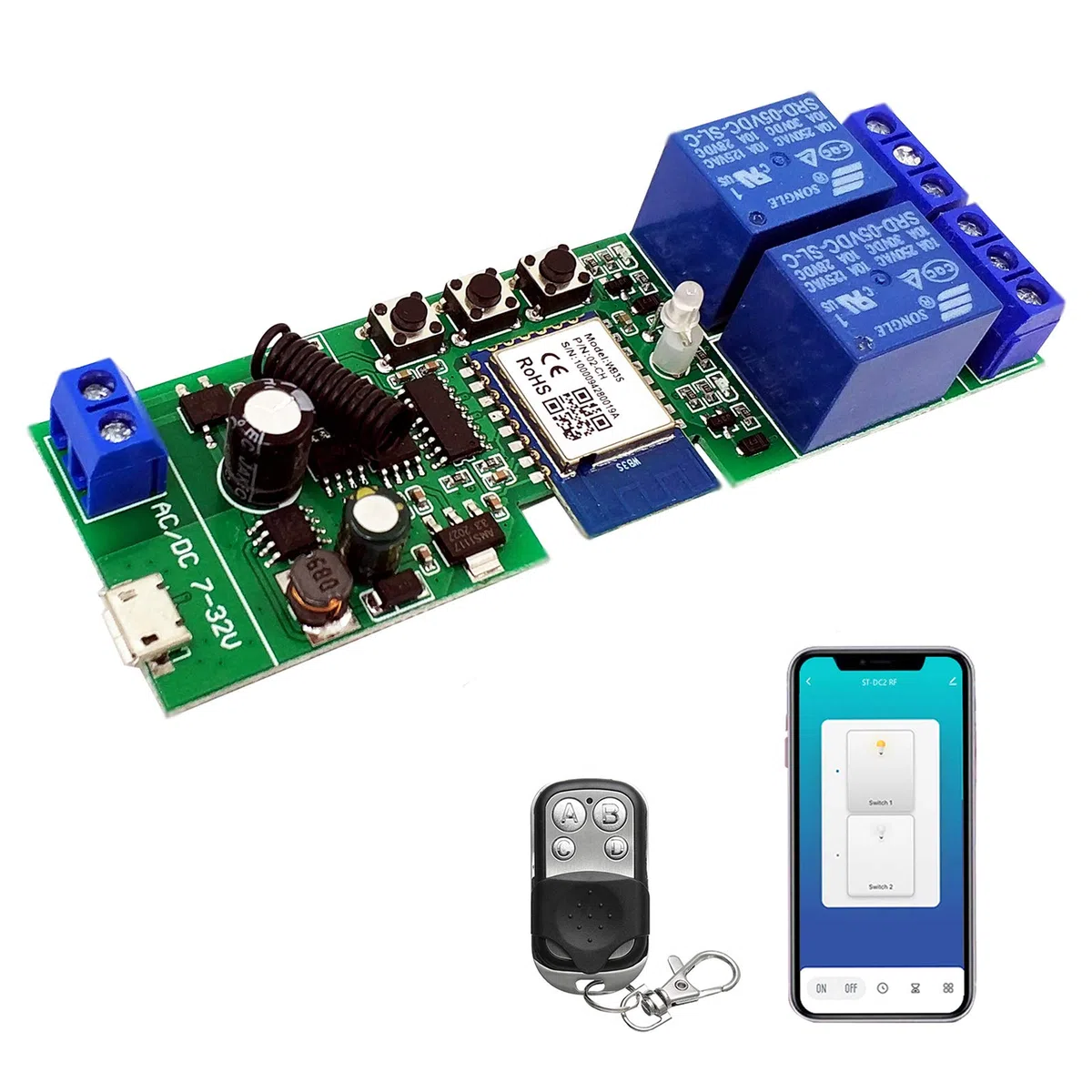 2 canalesWiFi Wireless Smart Switch Módulo de relé de bloqueo automático que avanza lentamente, se aplica al control de acceso Tuya SmartLife APP, DIY WiFi Abridor de puerta de garaje