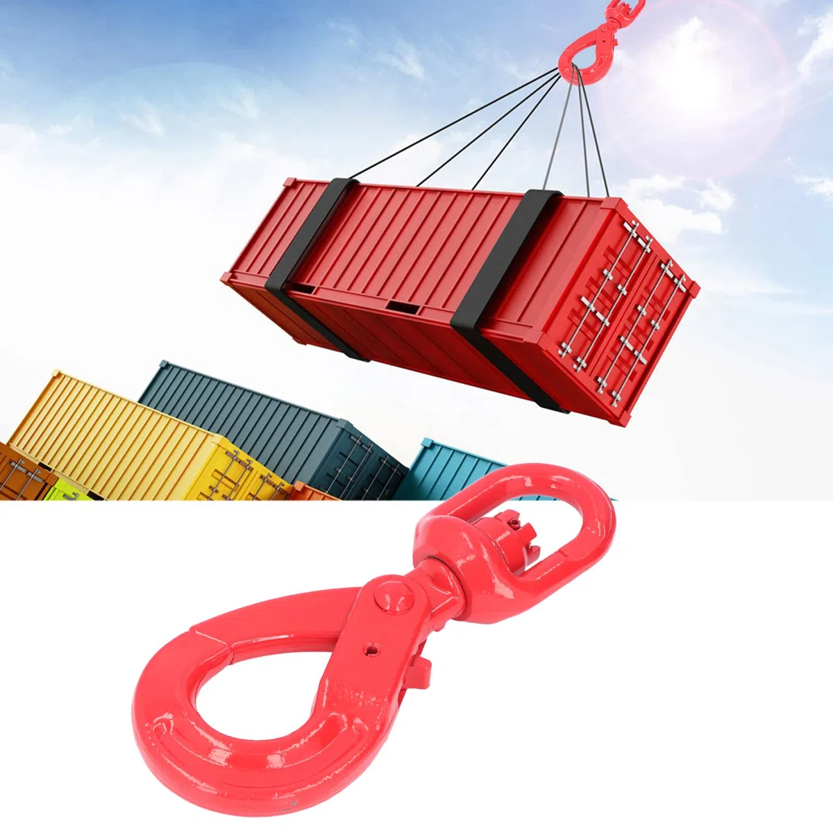 Gancho De Grúa Acero Forjado Autoblocante con Seguridad, Ganchos Giratorios con Tratamiento Anticorrosivo para Industria Automotriz Y construcción Naval (1.12T 18Cm)