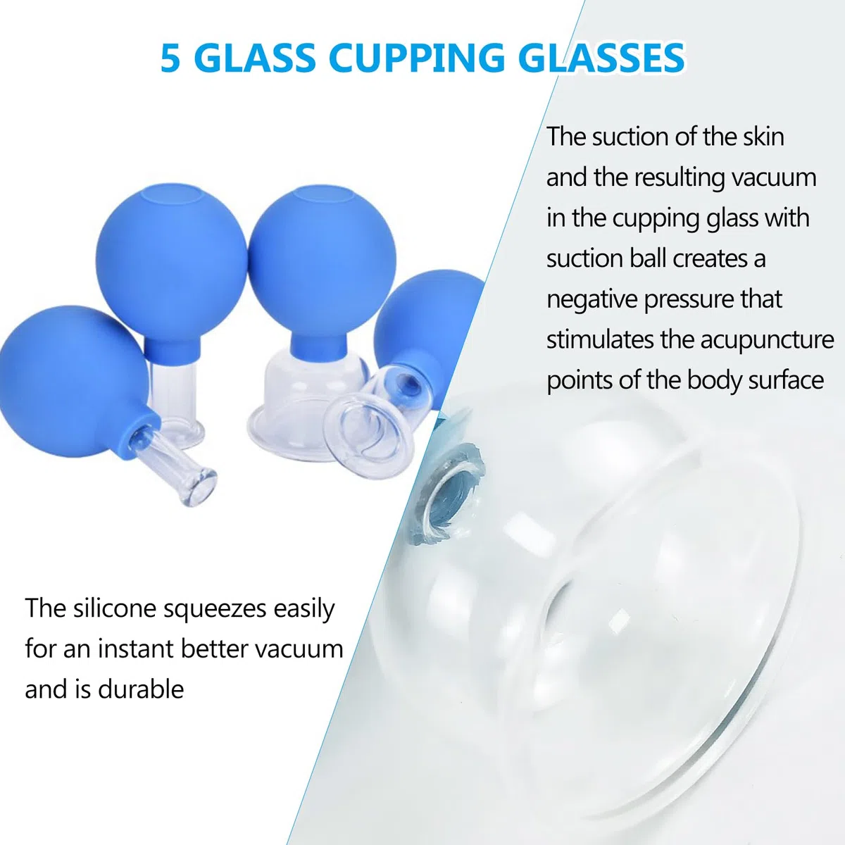 5 Piezas Ventosas para Cristal Faciales Masaje, Ventosa Fisioterapia - Juego de Ventosas de Vidrio para el Rostro, Reafirma los Contornos Faciales de Succión para Cara, 24/34/45/54/64mm