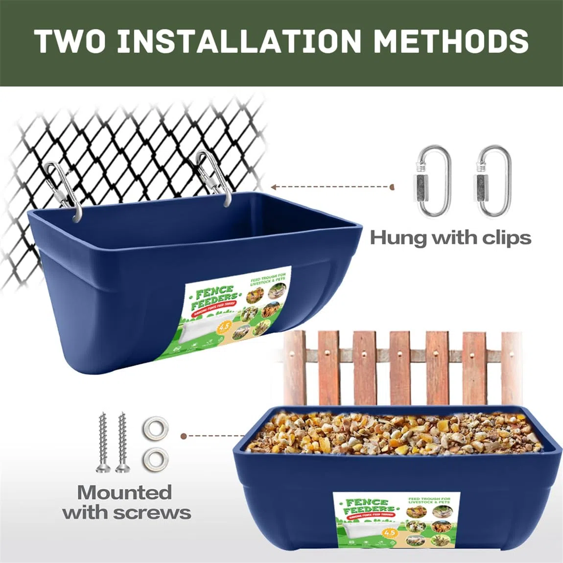 Comedero para aves de corral, comedero para cabras, vallas, comederos colgantes, bebederos con clips para pollo para pollos y animales de granja, 2 unidades