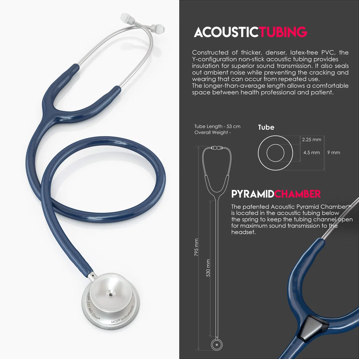 MDF Instruments MD One Estetoscopio doble cabeza de acero inoxidable - GarantÌa de por vida & Programa-piezas-gratuitas-de-por-vida MDF77704 (Azul Marino)
