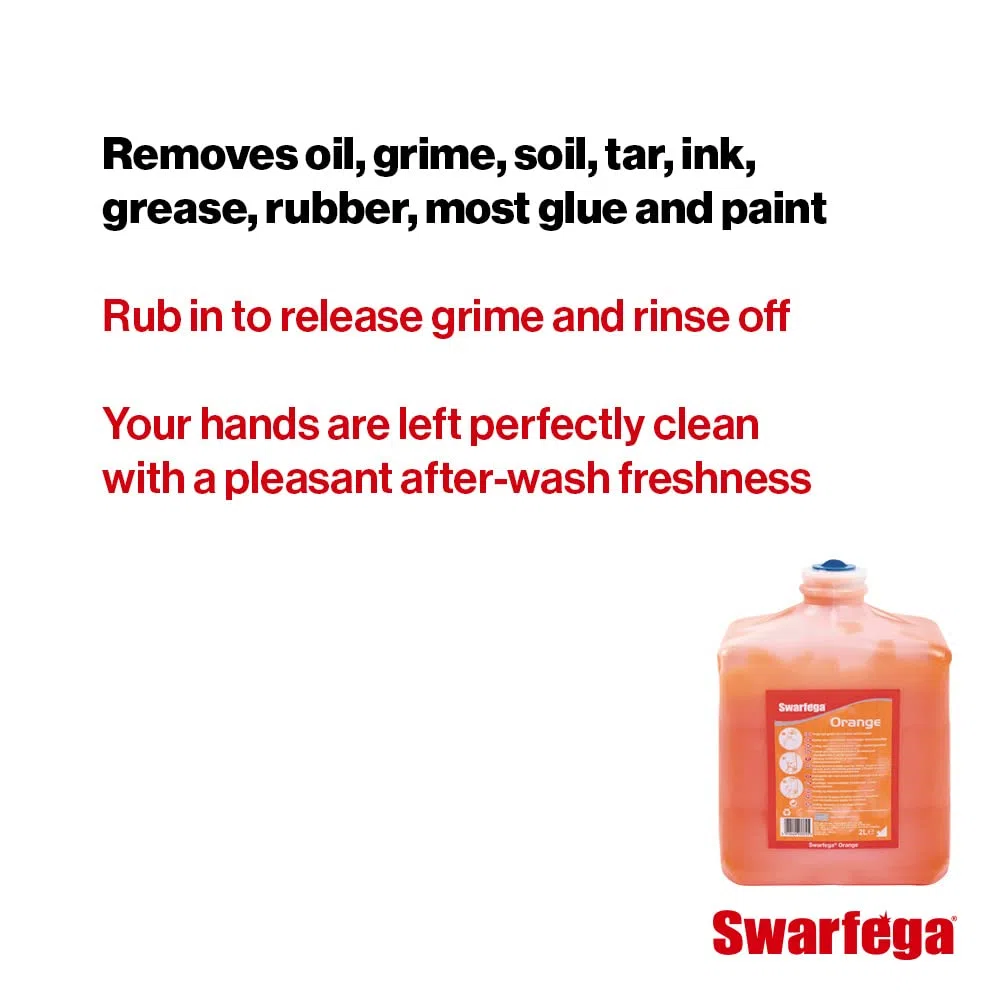 Swarfega - Jabón de manos naranja, limpiador de manos resistente sin disolventes con exfoliante natural e hidratantes, suave para la piel, cartucho de 2 litros