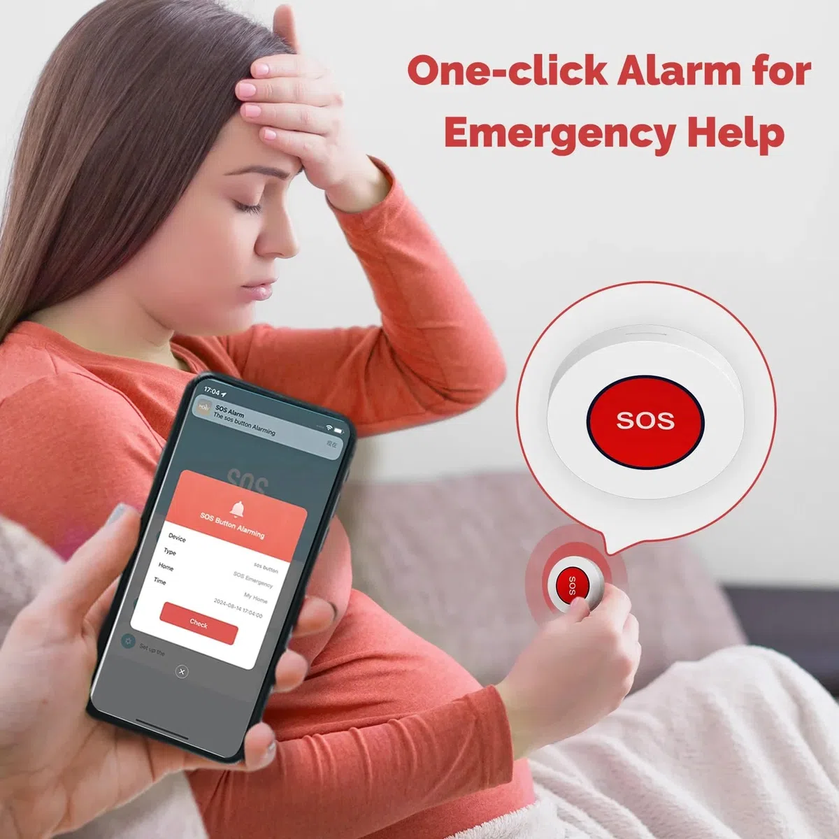 WOLF-GUARD Botón de Pánico WiFi Inteligente Tuya | Botón SOS Inalámbrico de Emergencia, Para Ancianos y Pacientes, Control Remoto, Recargable