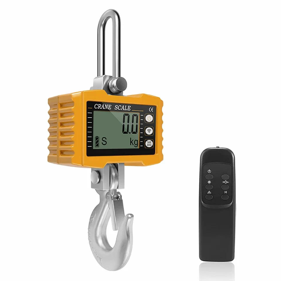 Balanzas colgantes Peso digital 2200lbs/1000kg Industrial Escala de grúa Escalas colgantes resistentes para granjas Escala colgante electrónica portátil 1T (Yellow)