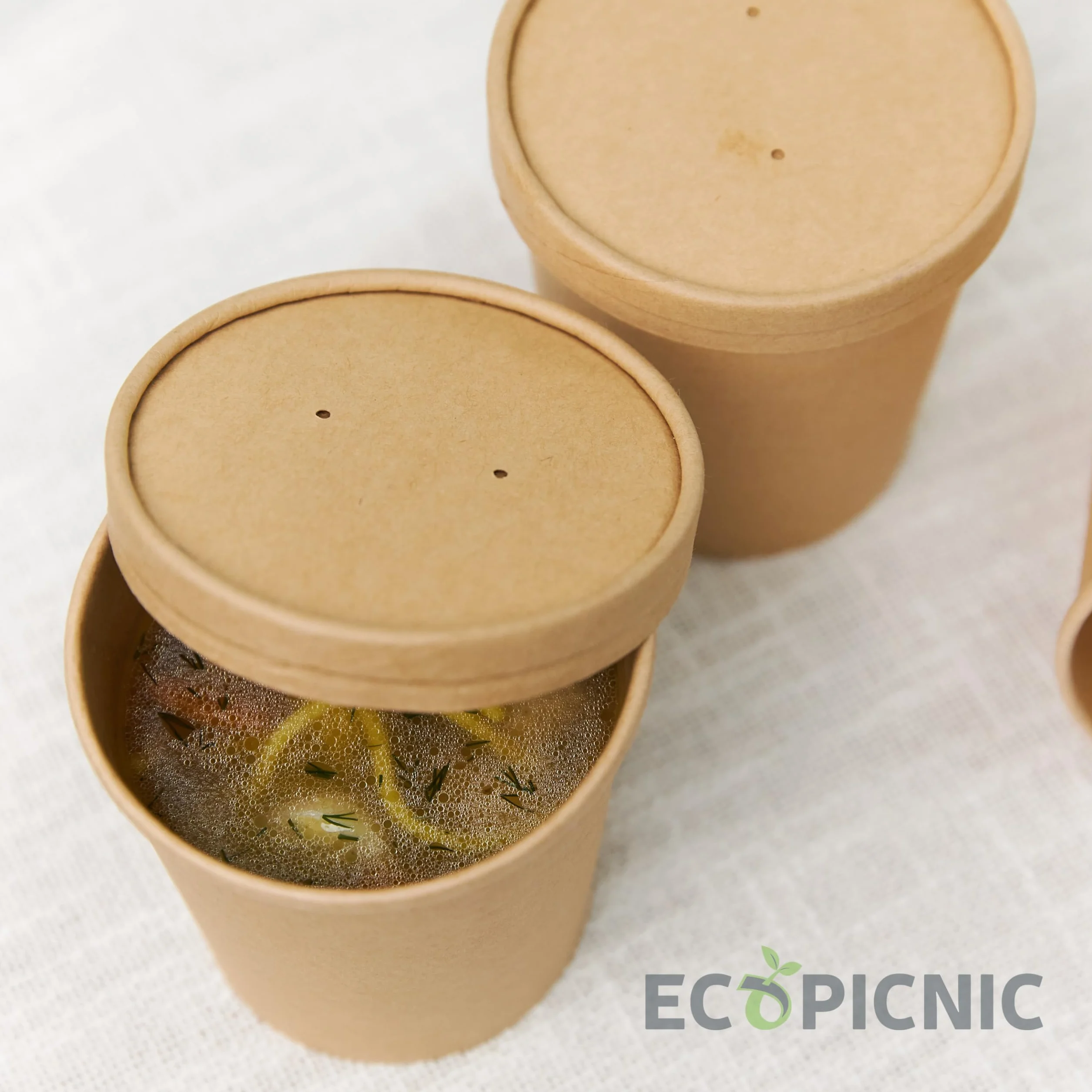 Tarrinas de Sopa de Papel Kraft 50 unidades 350 ml | Cuencos desechables de cartón kraft para sopa, comida para llevar, helado y alimentos, ideales para catering y comidas para llevar