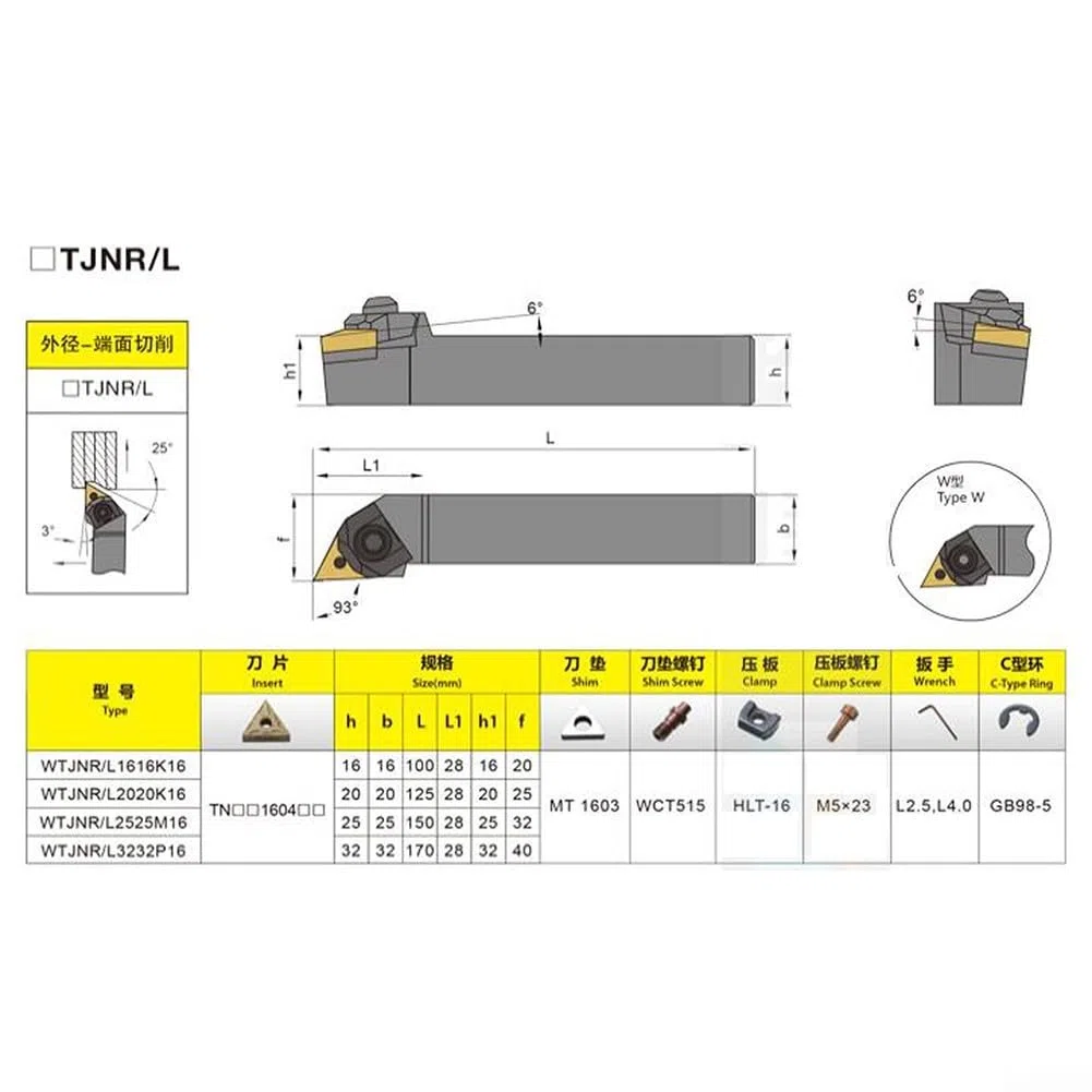 Soporte para herramientas de torneado, WTJNR 2525M16 CNC Torno Procesamiento Herramienta de perforación Soporte de herramientas exterior, 2450171010