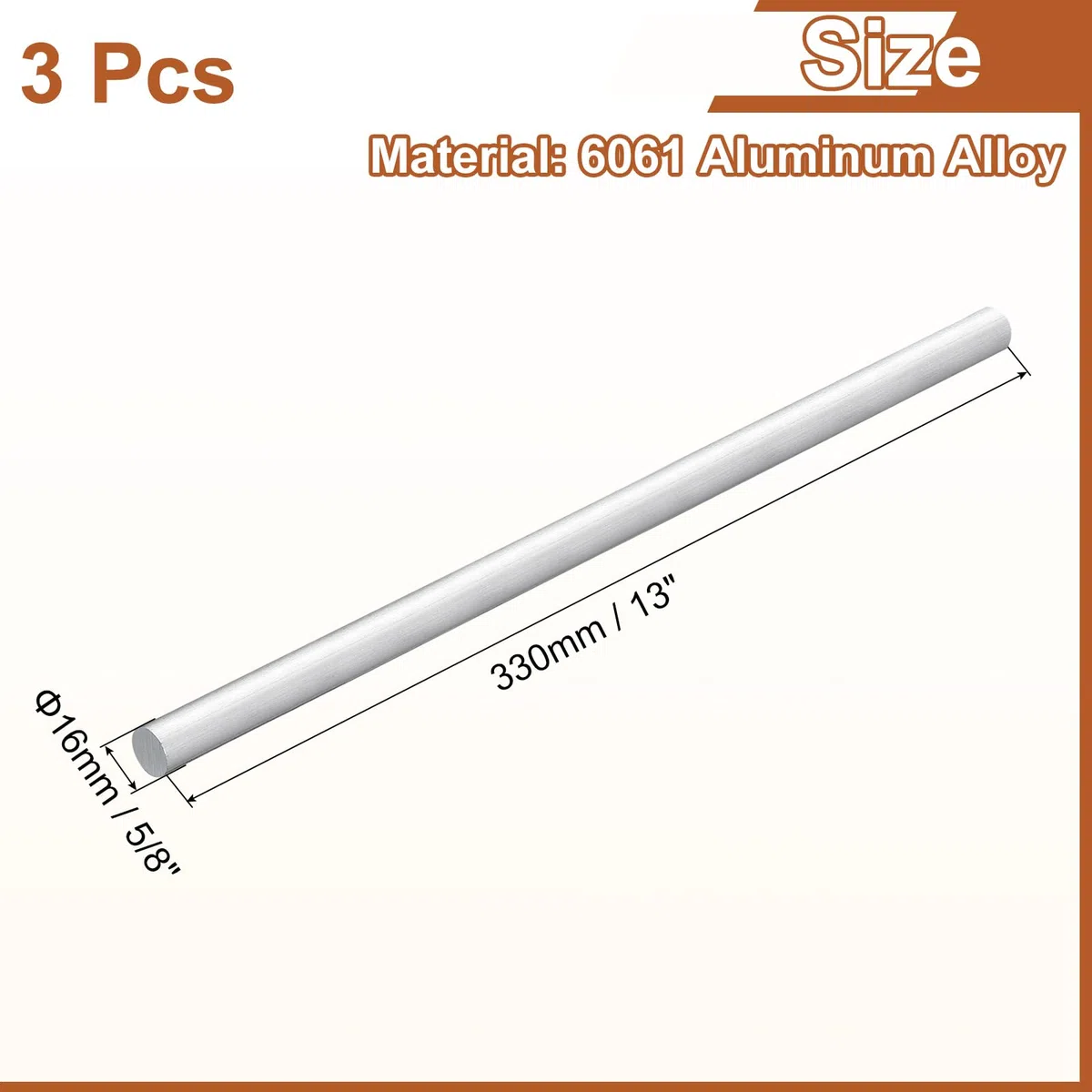 QUARKZMAN 3 Piezas Varilla Redonda Aluminio 3/4"(16mm) Diámetro, 13"(330mm) Largo 6061 Varilla Redonda Aluminio Sólida Barra Torno Para Industria Construcción Manualidades DIY
