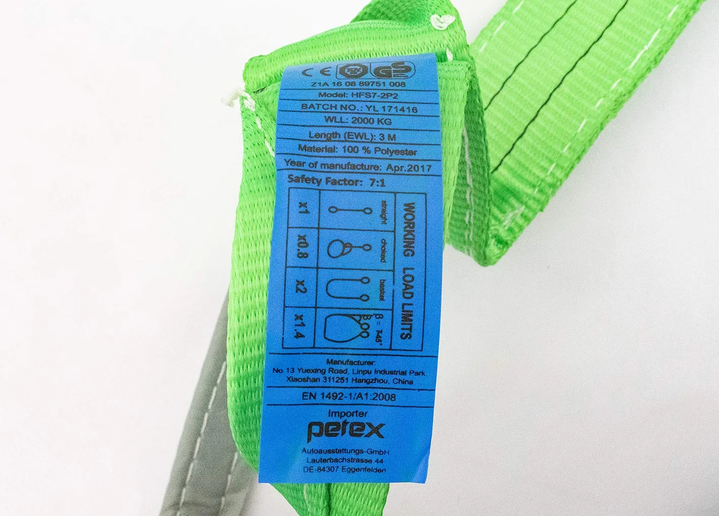PETEX 47102313 WLL - Cinta de elevación (2000 kg, longitud 3 m, ancho 75 mm), color verde