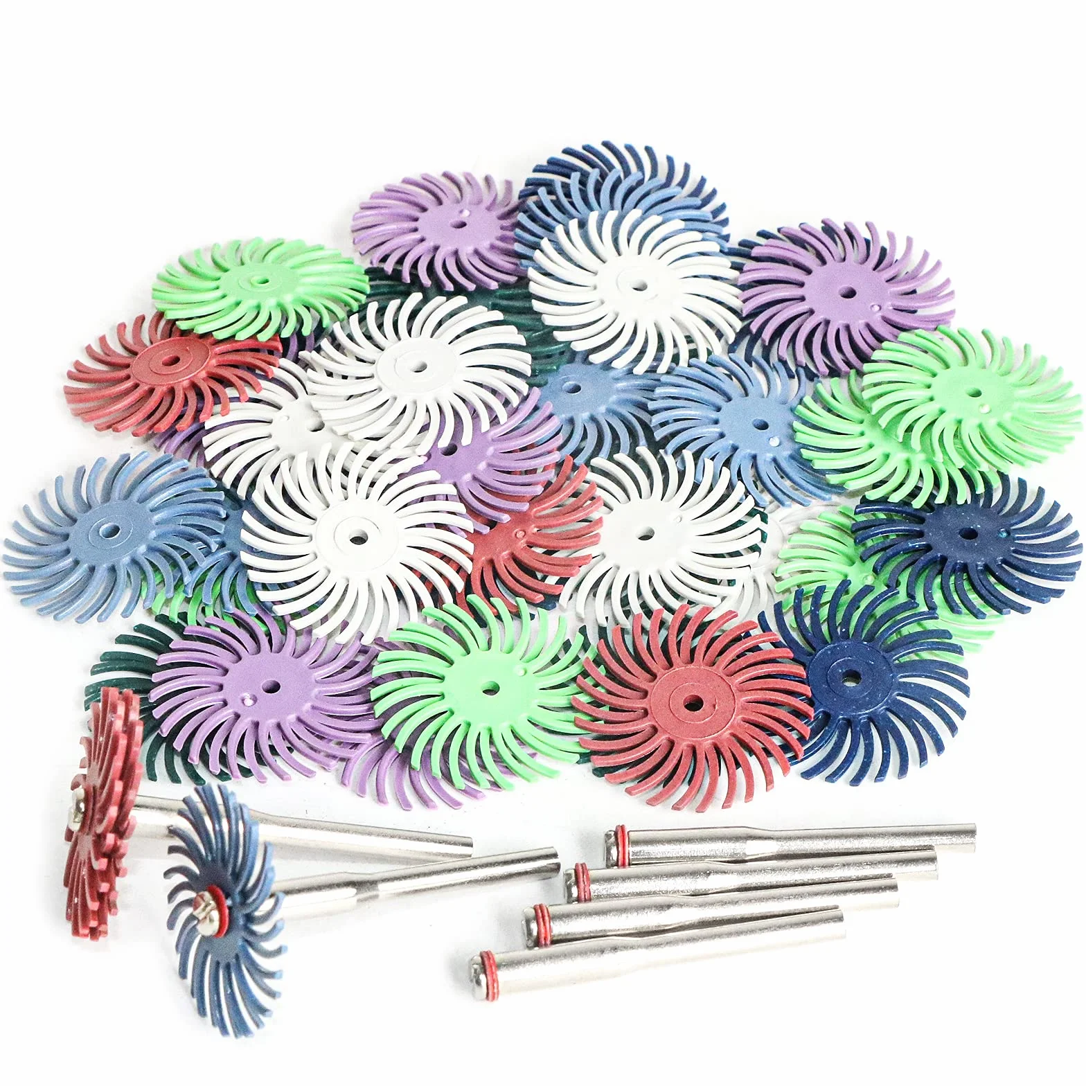 Juego de 50 discos de cerdas radiales de 2,5 cm con vástago de 3 mm para herramientas giratorias Dremel para joyas, madera, metal, pulido, rueda de cerdas de grano