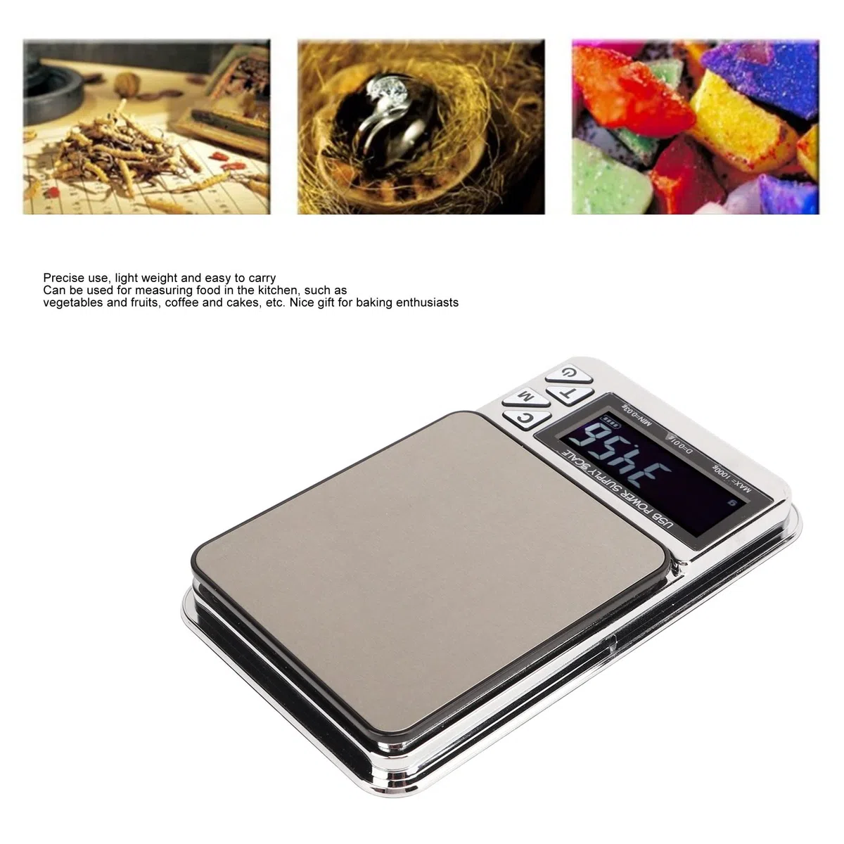 BestAlice Digital Milligram Scale, 1000g / 0.01g Balanzas Electrónicas Mini Pocket Scale, USB Electric Jewelry Balanza Plana Electronic Kitchen Food Coffee Balanza
