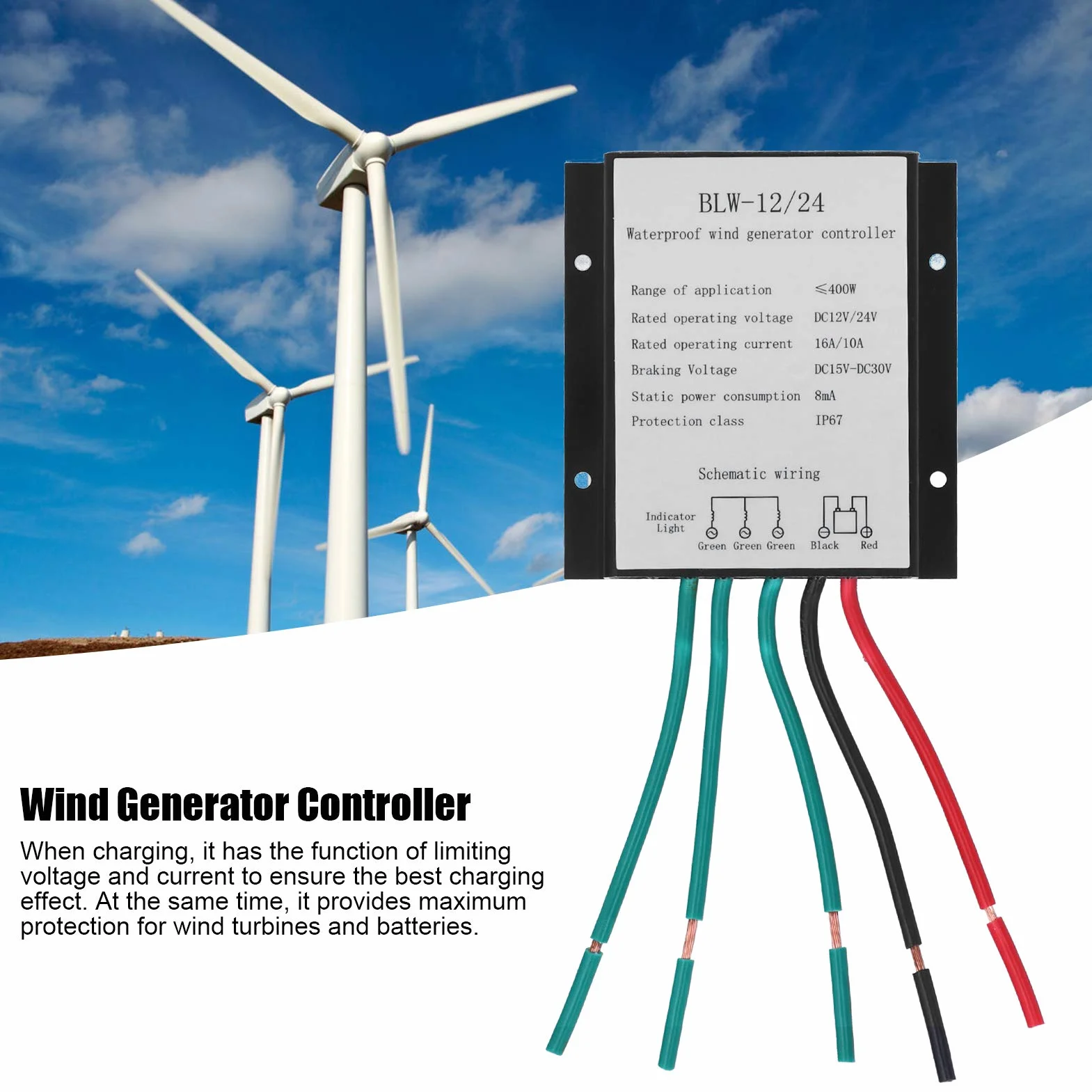 Eujgoov Generador de Viento 400W Aleación de Aluminio Turbina de Viento Regulador de Carga Controlador de Batería Accesorios