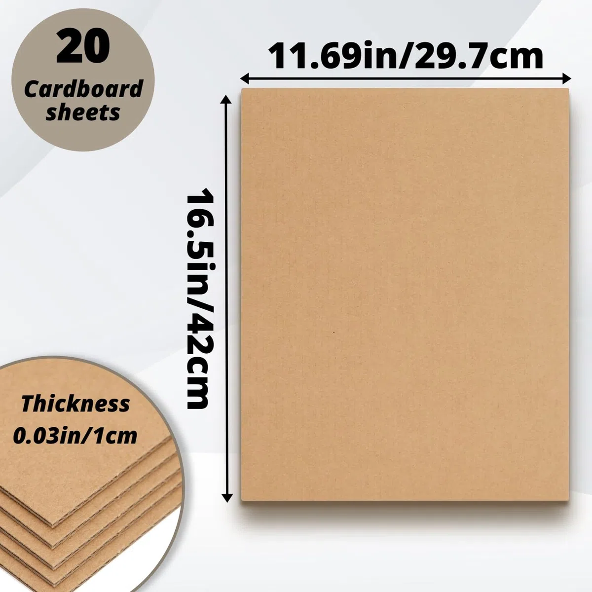 XIDOU Cartón ondulado A3, 20 unidades de cartón de 2 mm de grosor, cartón creativo multiusos, adecuado para pintura, modelado creativo, embalaje de oficina y mensajería (420 x 297 mm) (A3)
