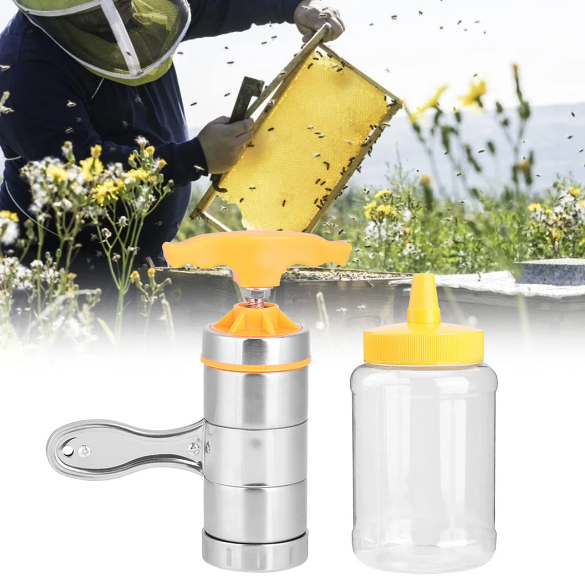 Extractor de miel, equipo extractor de miel, extractor de miel manual Extractor de miel portátil de acero inoxidable, miniexprimidor de miel herramienta exprimidora