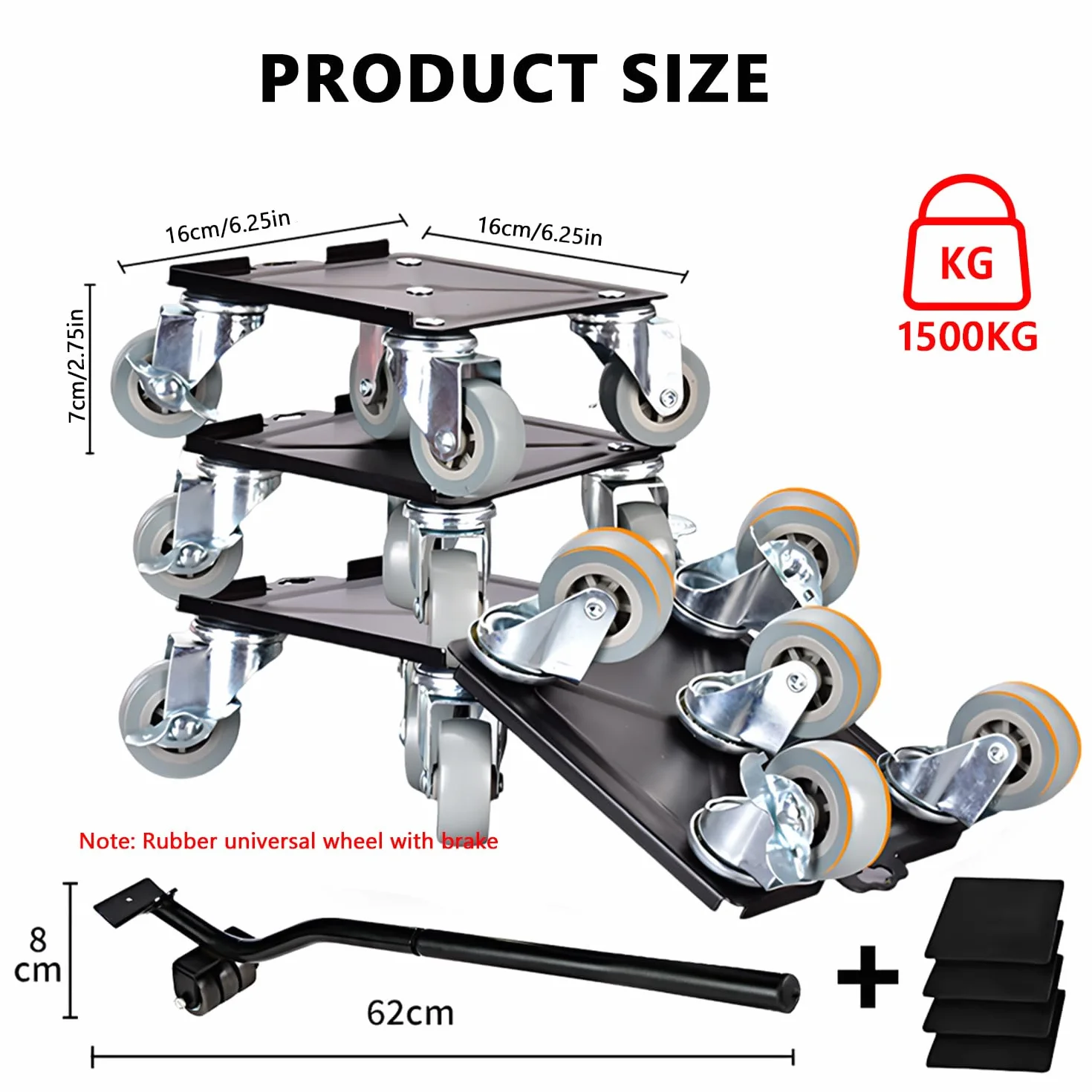 Elevador de Muebles, Ruedas para Mover Muebles Pesados - Rotación 360° con Función de Bloqueo, Elevador Muebles Pesados Carga1500 kg, Transportador Muebles con Ruedas para Mover Muebles