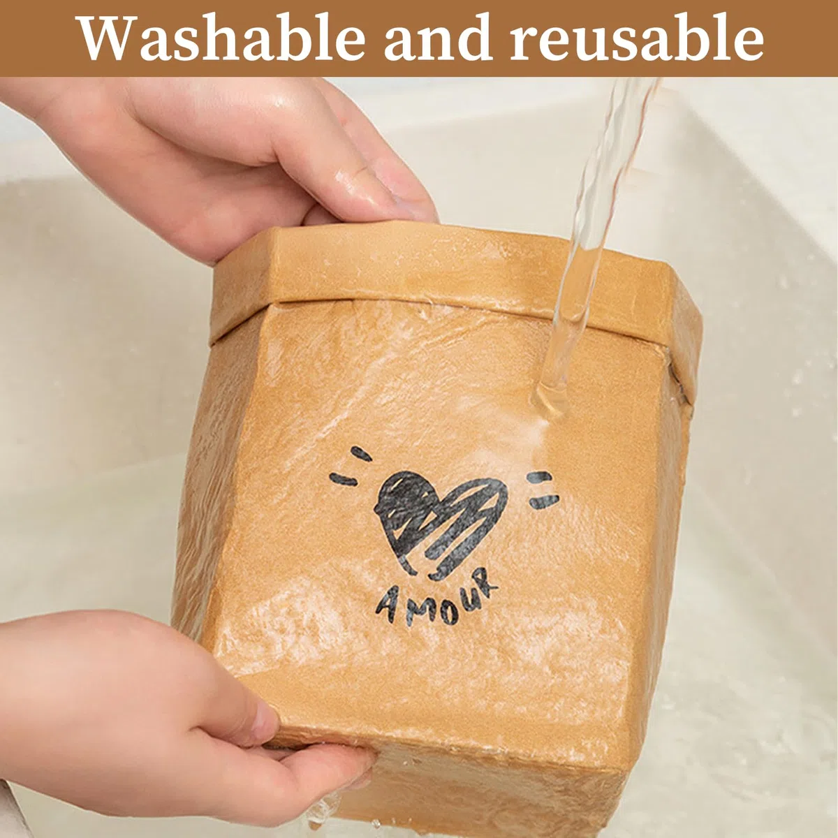Bolsa de verduras para dulces, bolsa de producto reutilizable, recipiente de papel kraft lavable, maceta, maceta, contenedor de almacenamiento