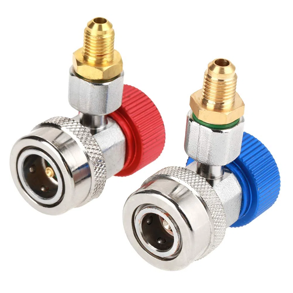 Conector de acoplamiento rápido, R134 A/C Conector rápido/bajo Adaptador de acoplamiento del aire acondicionado con tapa