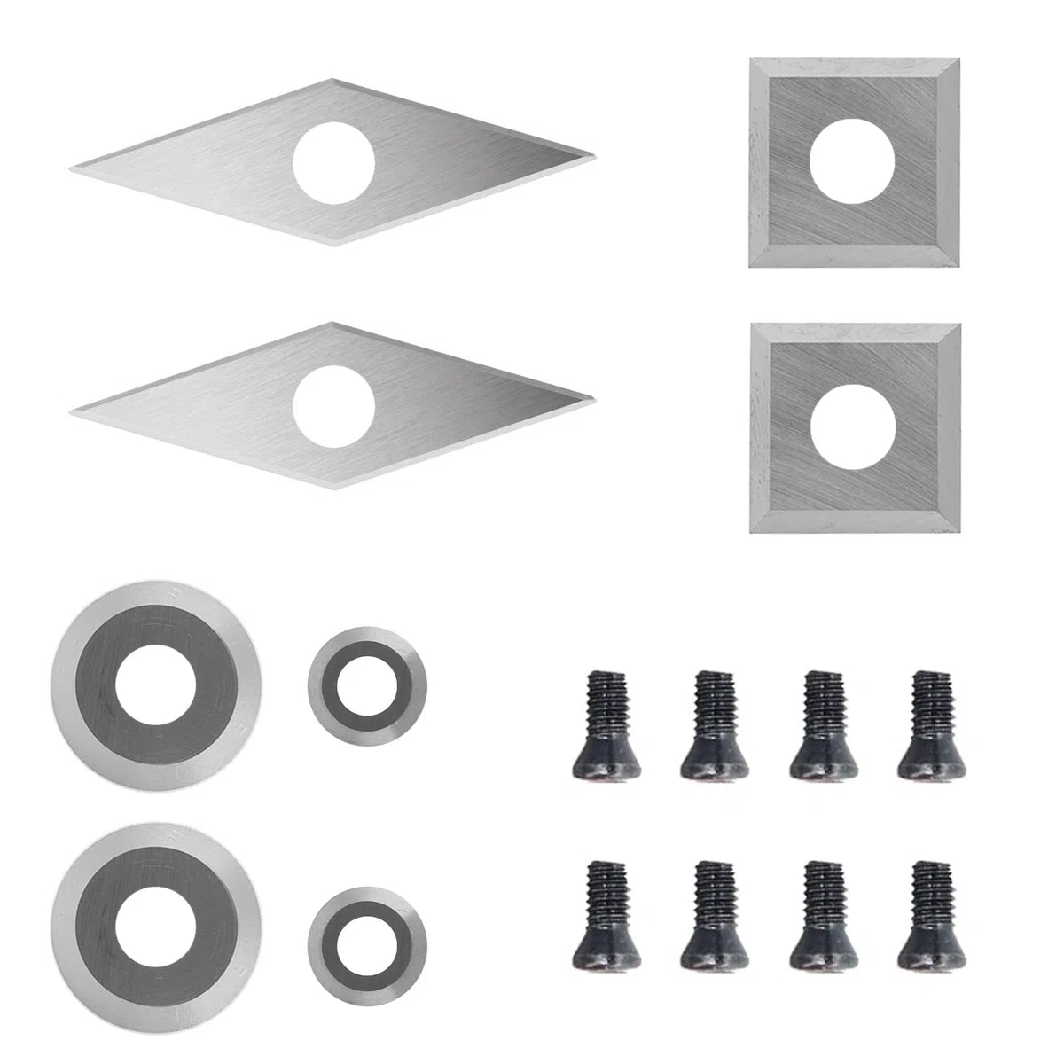 Yasorn 8Pcs Carburo de tungsteno insertos de torneado para herramientas de torneado de madera, incluyendo cuadrado y 2 tipos de redondo y diamante con 8 tornillos
