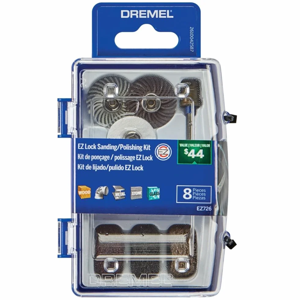 Dremel EZ726-01 EZ Lock - Juego de accesorios para herramientas rotativas para lijado, limpieza precisa o pulido de materiales, 8 piezas