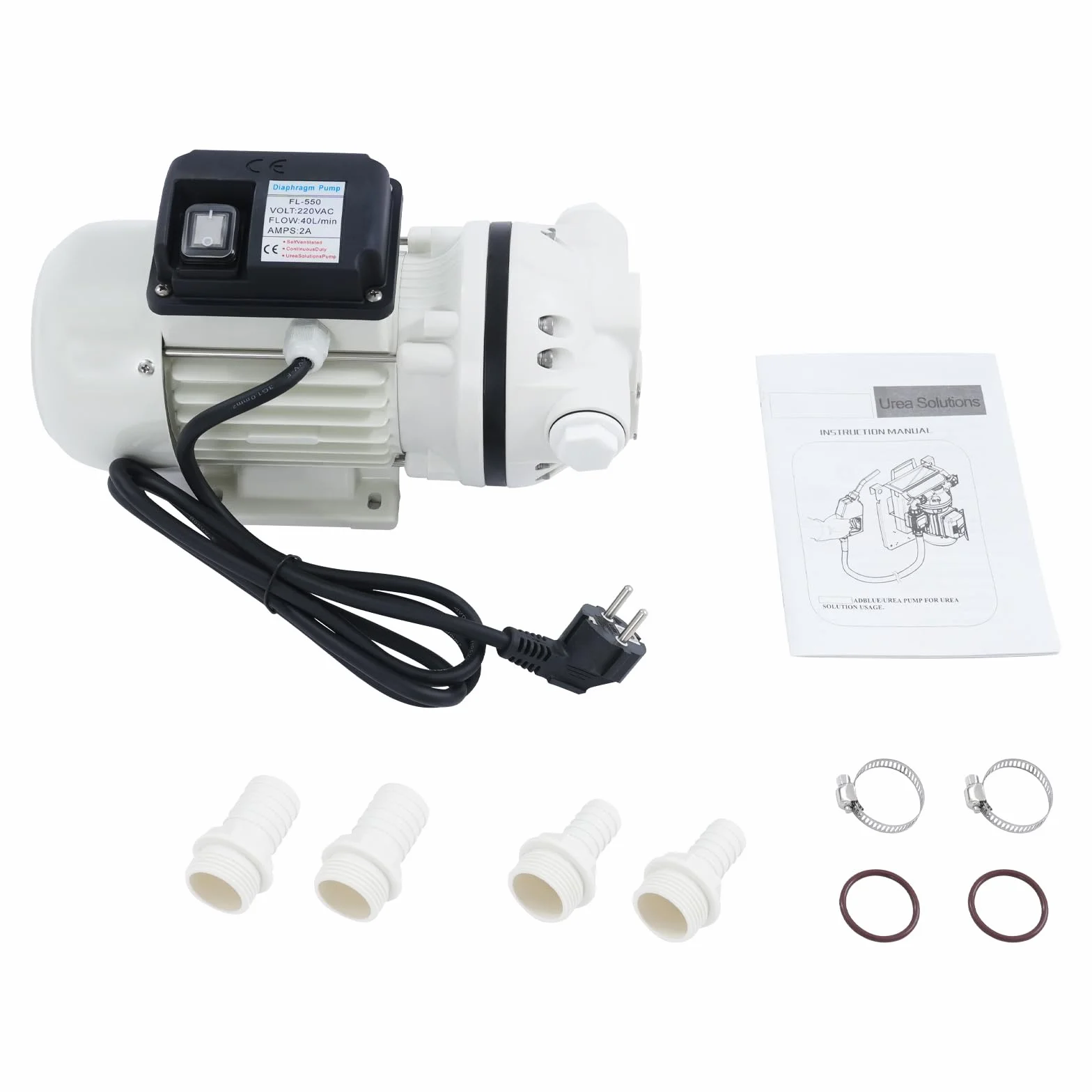 AD-Blue - Bomba de diafragma (220 V, 330 W, 50 Hz), autocebante, juego de bomba de urea, con pieza de conexión, 220 V, 34 L/min