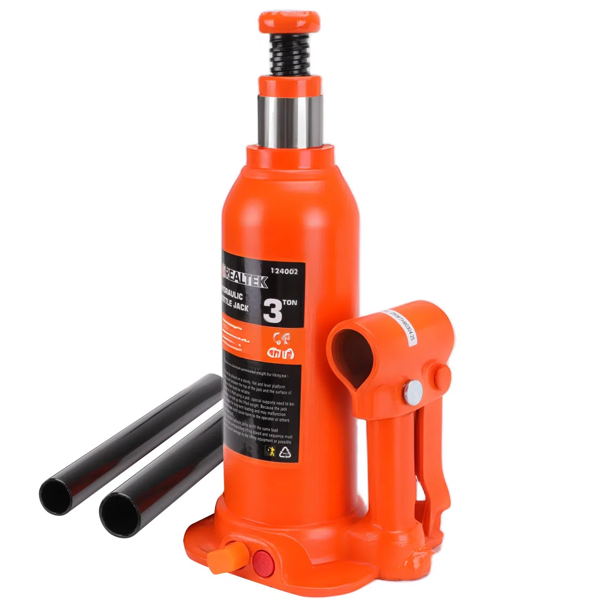 REALTEK Gato Hidráulico de Botella 3 Toneladas Resistente Gato de Soporte de Elevación para Vehículos, Rango de Altura 188-363 mm, Naranja