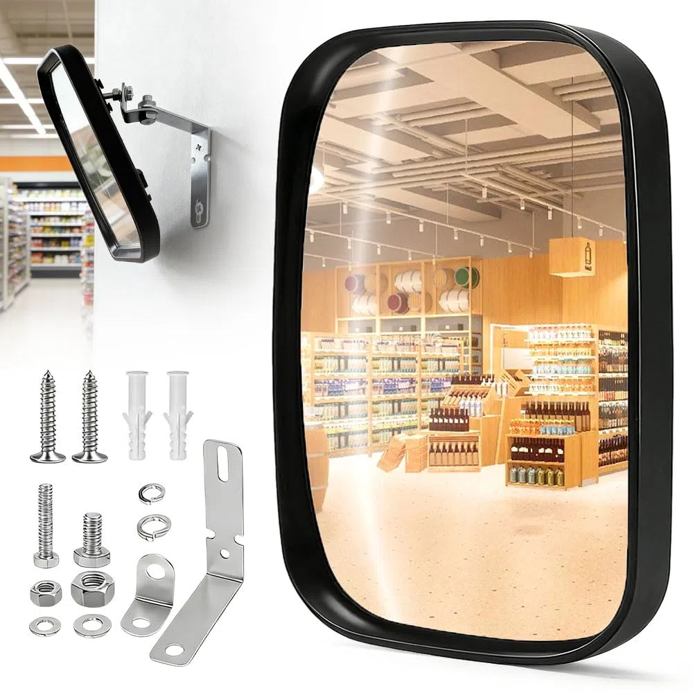 Espejo Convexo Ajustable, 16 x 19 cm, Gran Angular, Rectángulo, Acrílico, Espejo de Tráfico Seguridad para Familia, Garaje, Almacén, Comercio, Oficina, Interior y Exterior