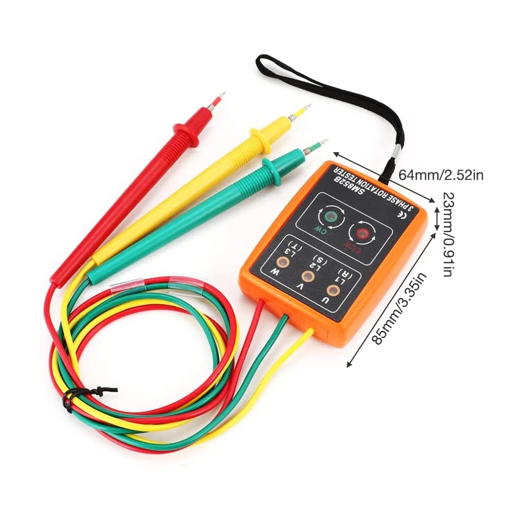 Led Indicador de Rotación de Fase Digital, 3 Secuencia de Fase Presencia Rotación Tester Indicador Detector Meter con Pinzas de Cocodrilo y Zumbador Probador Espectáculos, 60V~60V AC 20~400Hz