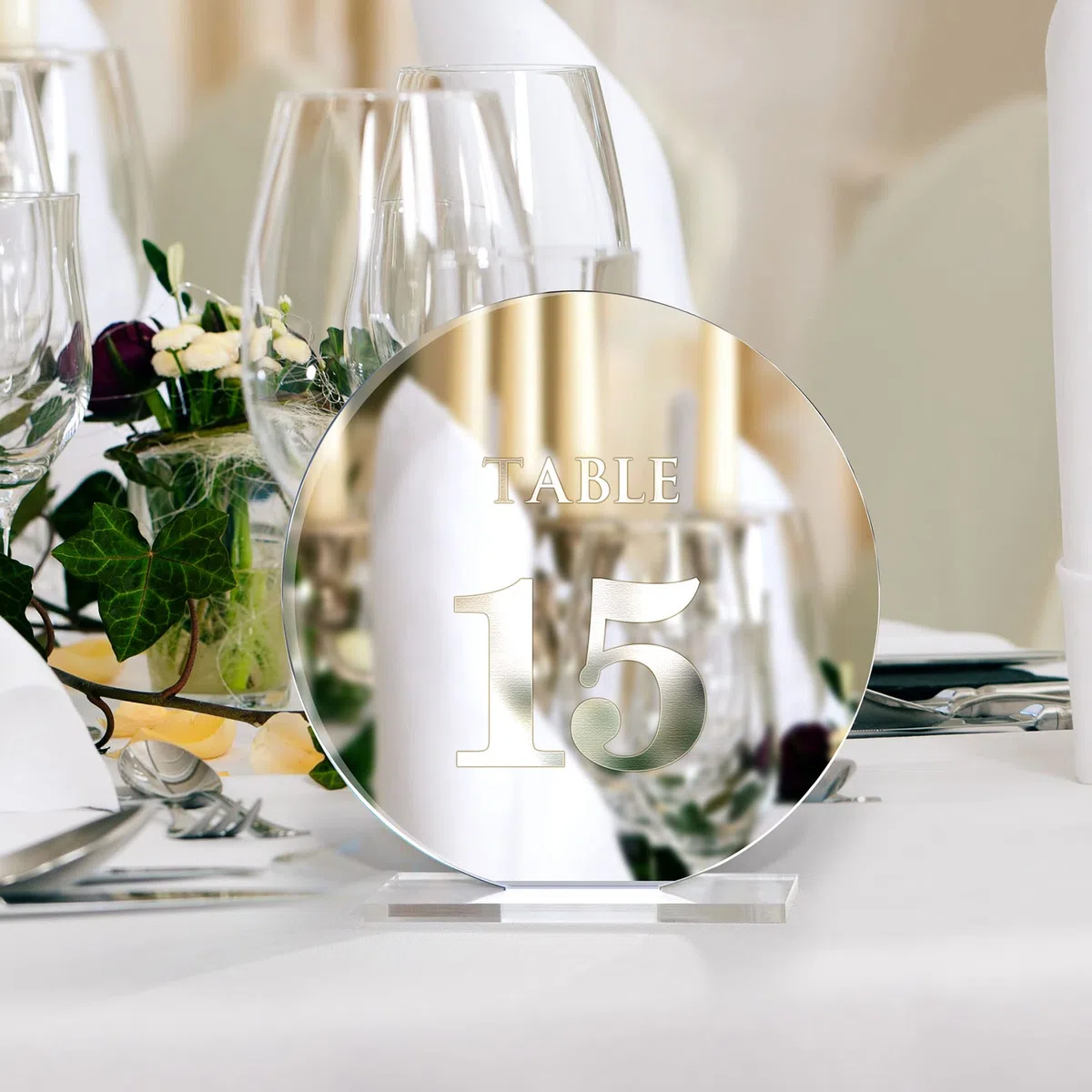 Números acrílicos para mesa de boda del 1 al 15 con soportes, 4.8 pulgadas de espejo redondo dorado para recepción de boda, fiesta, evento, decoración de centros de mesa (plata, 1-15)