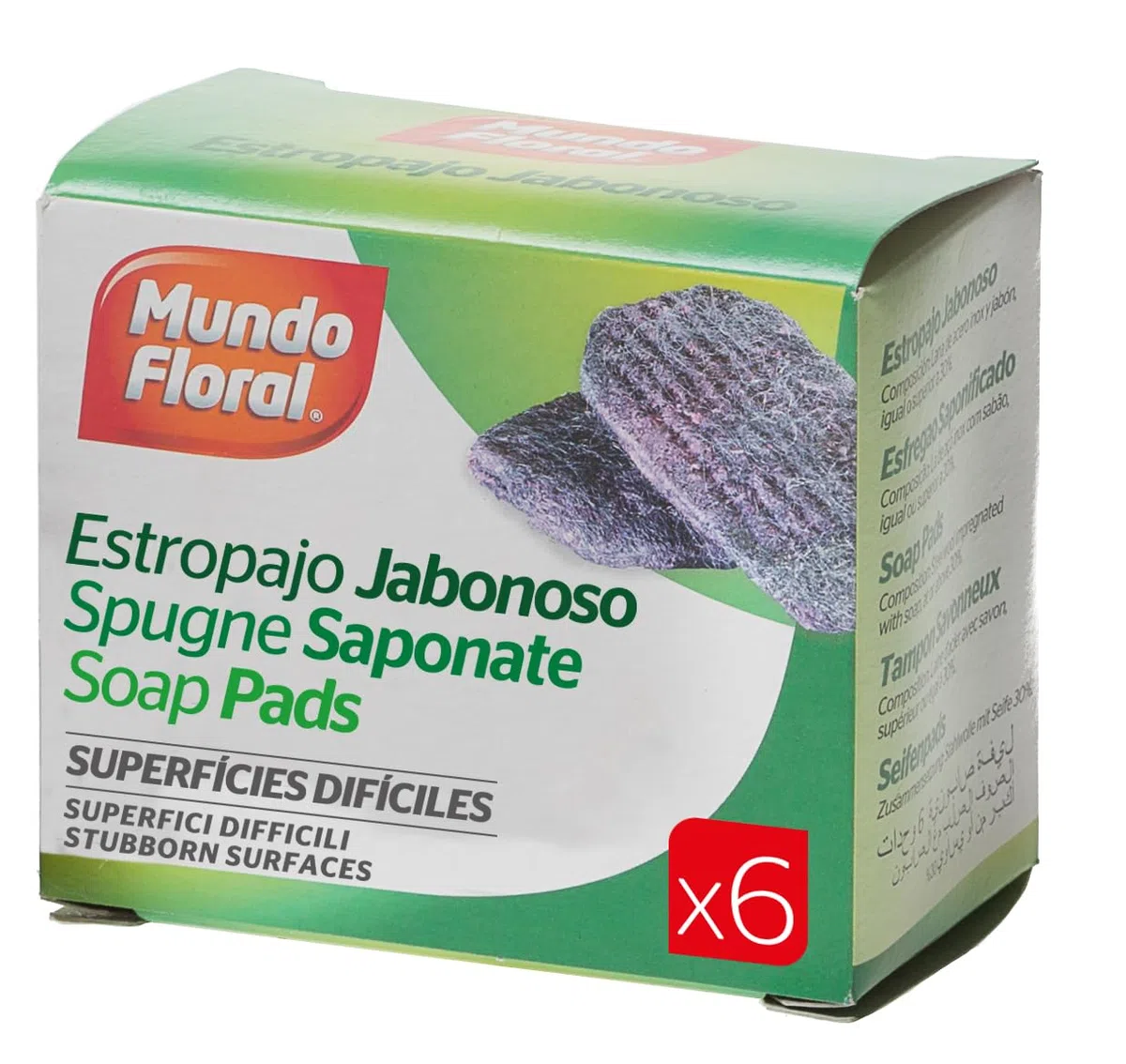 Estropajo jabonoso con detergente para Eliminar la Grasa de Utensilios de Cocina. Caja de 24 Packs de 6 uds: 144 estropajos en Total