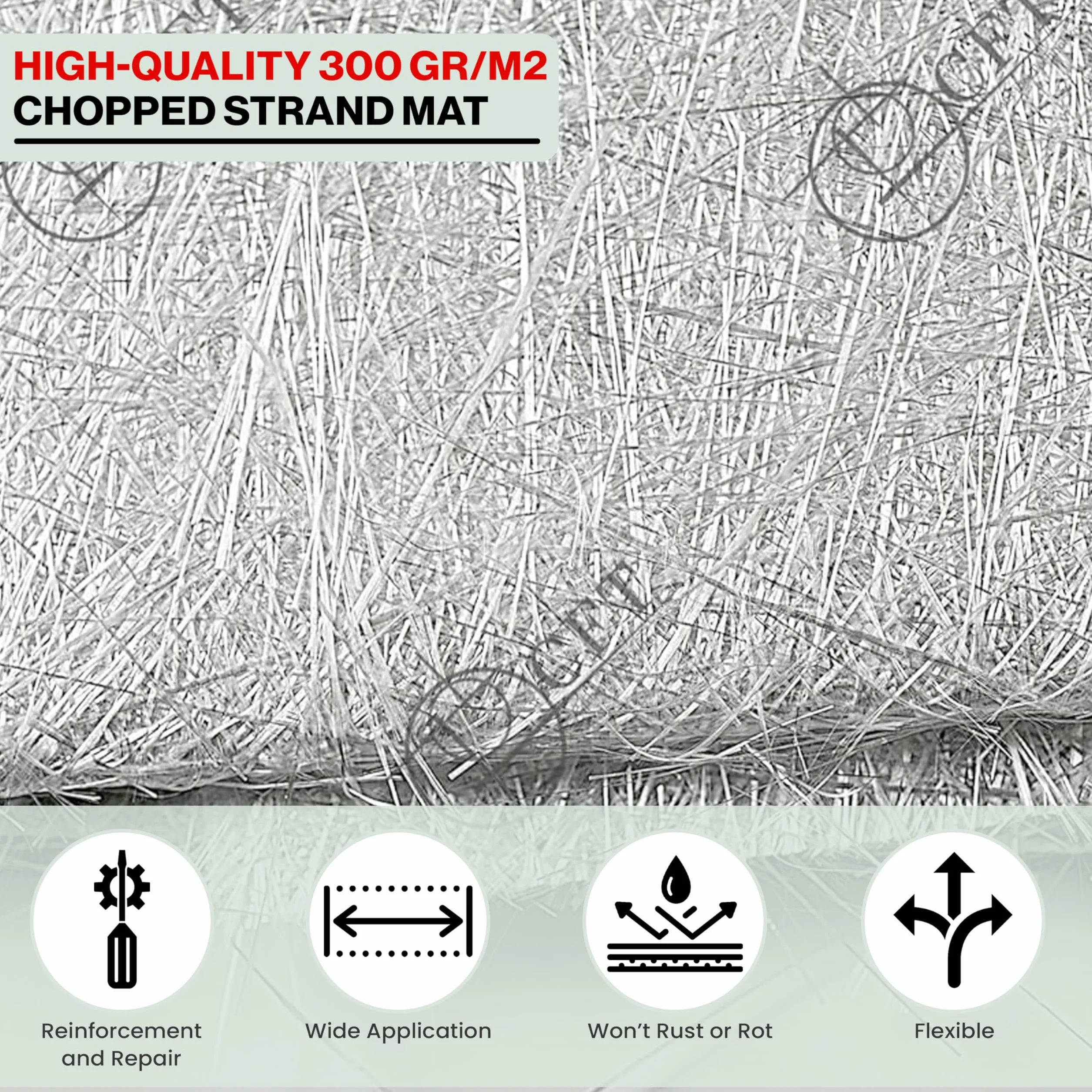 MAT 300 Fibra de vidrio 1 m² – Colchoneta de 300 g/m² de fibra de vidrio – Compatible con resina de poliéster y epoxi – para náutica, bricolaje, moldes, reparaciones de barcos y uso civil