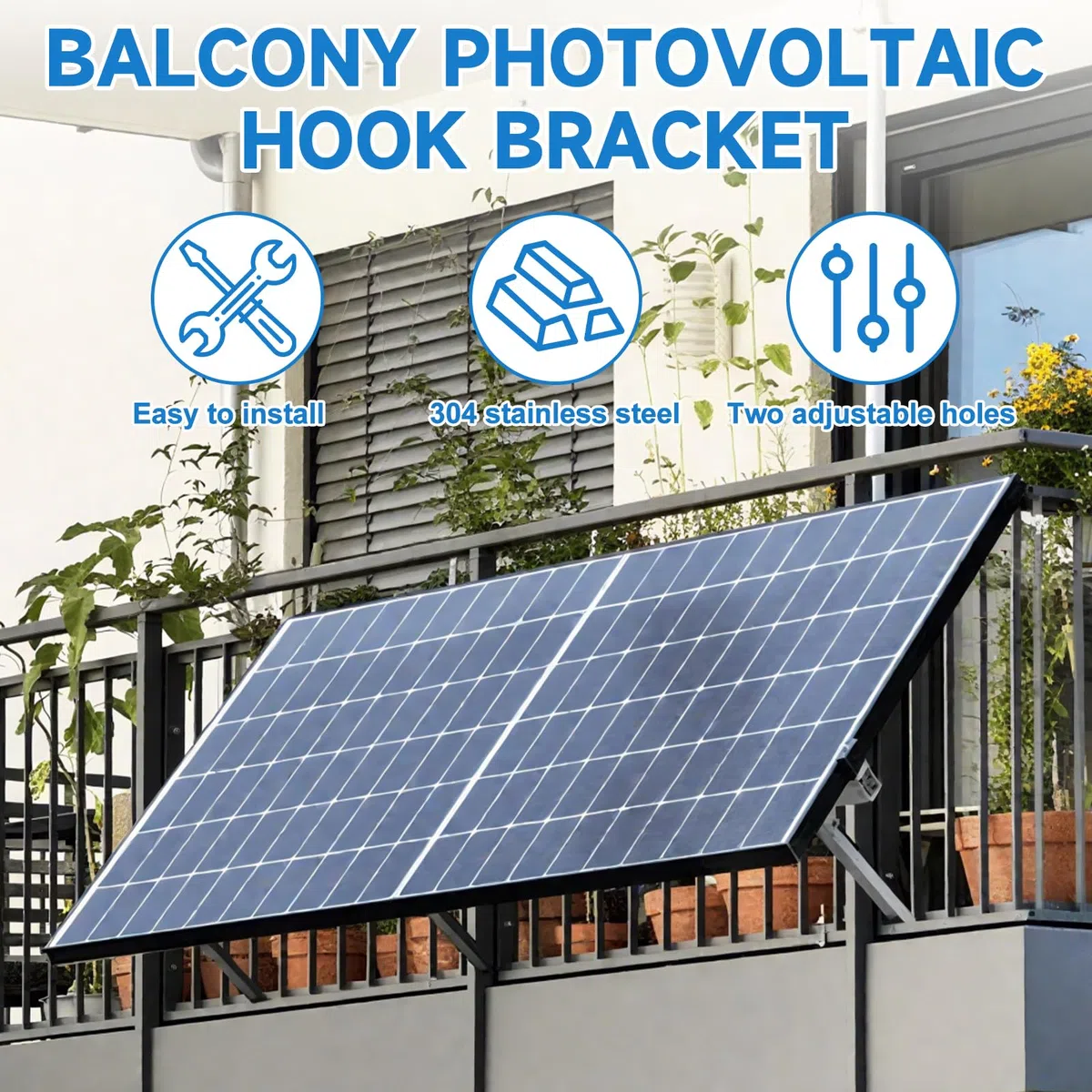 4 Piezas Soporte de Placa Solar, Fijación para Panel Solar Universal de 304 Acero Inoxidable, Ganchos para Fotovoltaicos Solar para Balcón, Fijación para Panel Solar para Balcón
