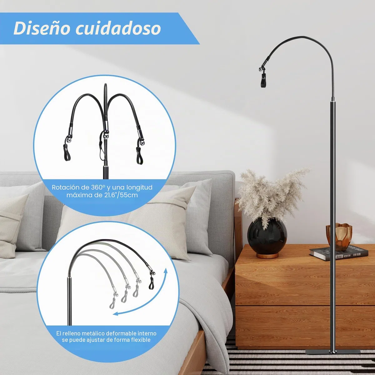 Porta Manguera CPAP Soporte Colgante Totalmente Ajustable para Cama; Mantén tu Manguera CPAP Segura y Sin Enredos Montaje Versátil Bajo el Colchón o en Suelo con Brazo Giratorio