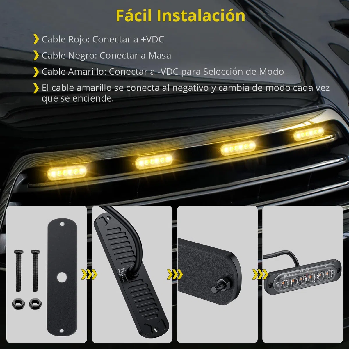 PROZOR 4PCS Luces Estroboscópicas Ámbar 6LED Intermitentes Homologados E57 Ultra Delgadas 12V/24V -18 Modos Impermeables IP65 para Remolque Camión Furgoneta Caravana (Incluye Tornillos)