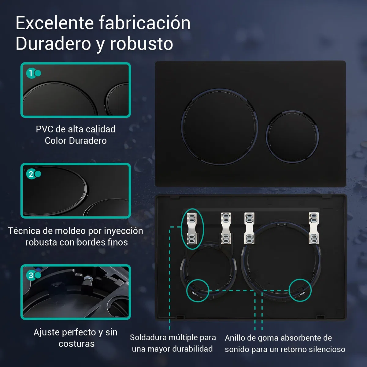 Empyreal placa actuador reemplazo panel frontal de cisterna de inodoro, con juego de varillas de descarga y marco de fijación, para Geberit Sigma 20, descarga doble, 1 unidad (Anillo negro y negro）