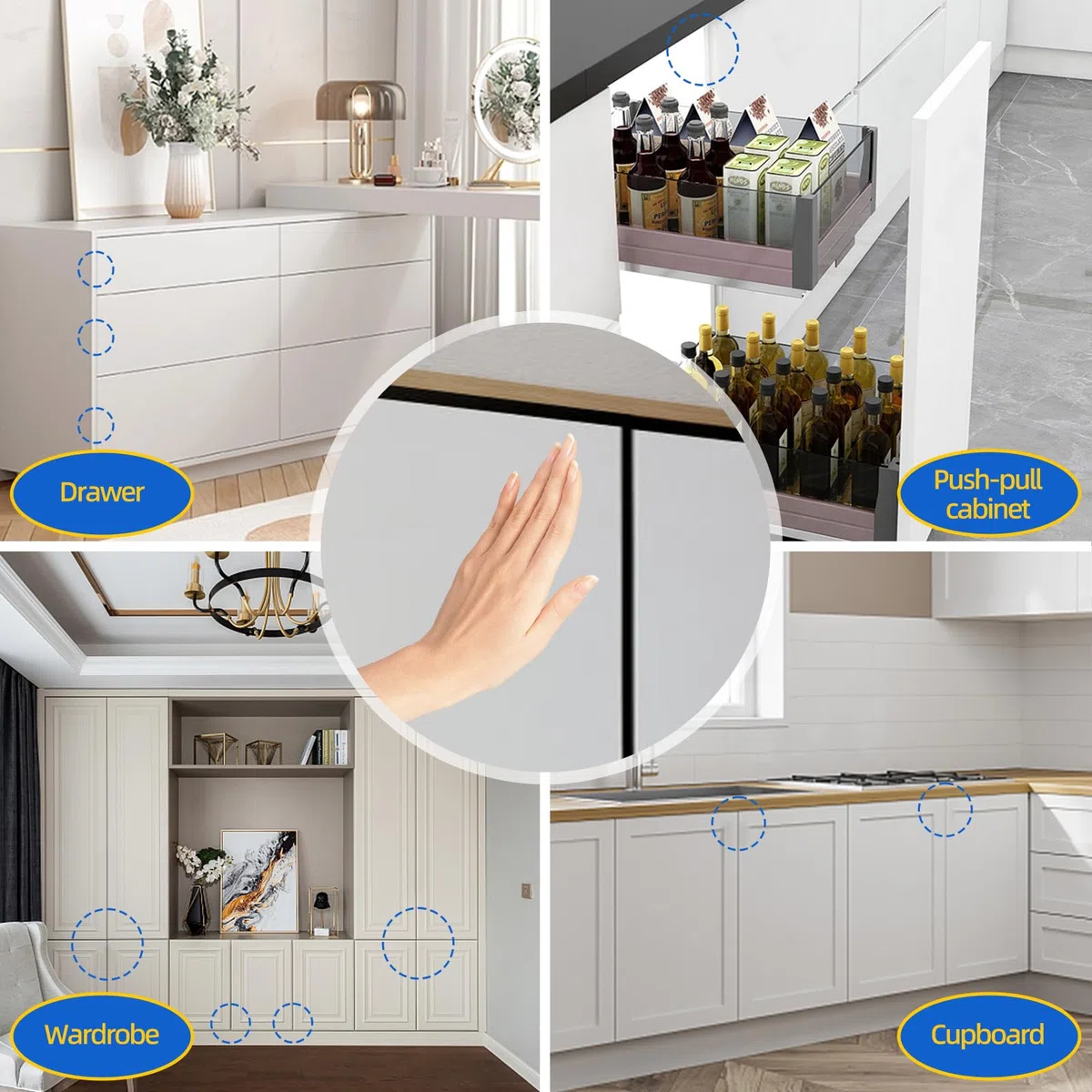 Push to Open Door Opener Push to Open Magnet Jiayi 6 pieces Heavy Duty Cabinet Door Opener Tip On for Doors Fitting Furniture Drawers Push Opener Cabinet Door Opener Magnetic Latch