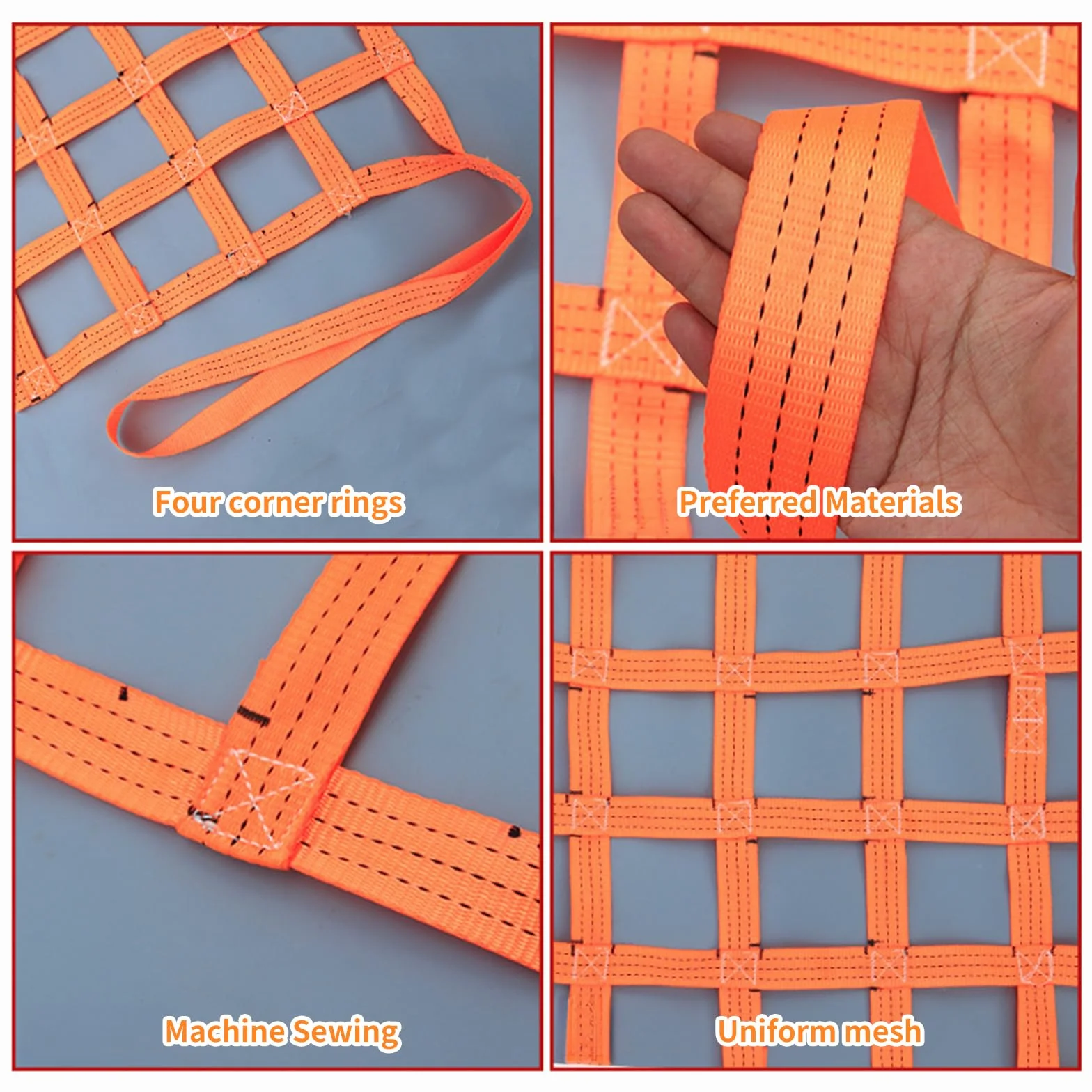 Red de Elevación de Carga 1x1m con 300kg Capacidad - Malla de Poliéster Resistente para Transporte y Seguridad Industrial con 4 Correas de 1m - Ideal para Almacenes, Talleres y Construcción