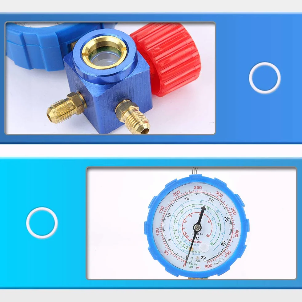 Manómetro de Aire Acondicionado R 410A Válvula de Manómetro 500 Psi con Espejo Visual
