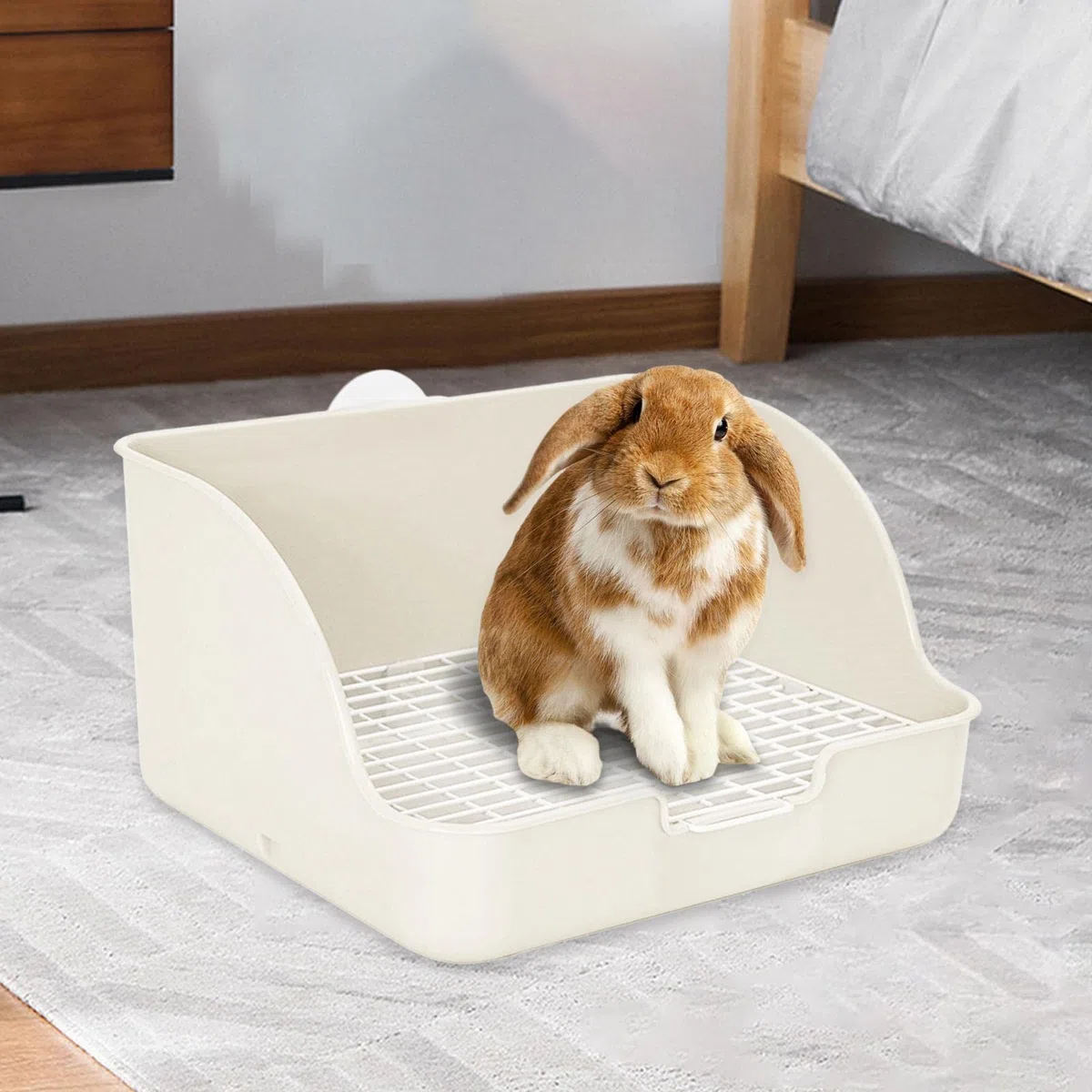 Caja de Arena para Conejos, Bandeja para Orinal, Jaula para Ropa de Cama, Caja para Orinal, Esquina de Entrenamiento para Orinal de Conejo para, Blanco