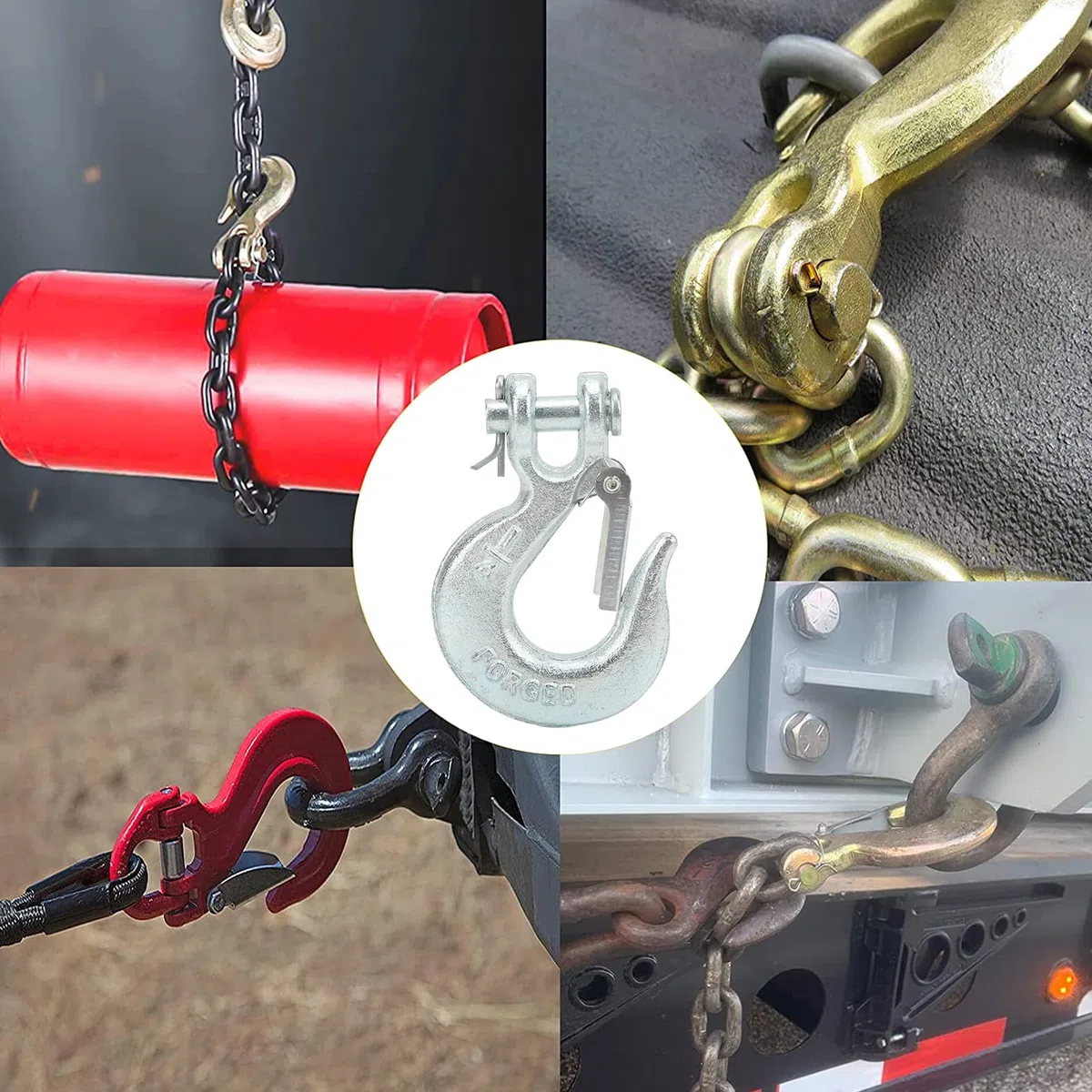 Yctze Gancho de Horquilla, Gancho Deslizante de Horquilla de 1/4 Pulgadas con Pestillo de Seguridad, Gancho de Acero Forjado G70 de Carga de 7800 Libras para Cadenas de Vehículos de Remolque de Camion