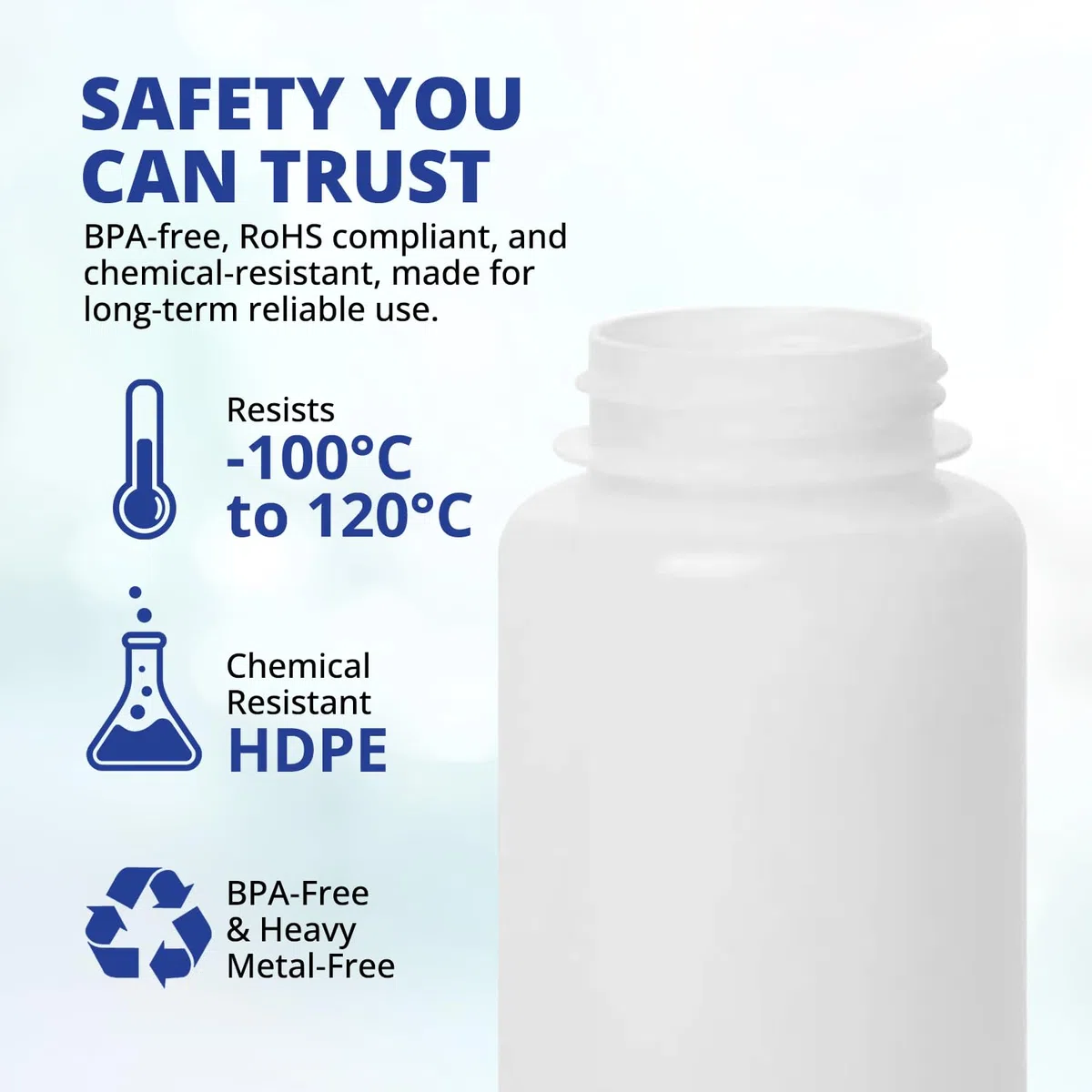 United Scientific 33408 HDPE Botellas de reactivo de boca ancha, 250 ml de capacidad (paquete de 12)