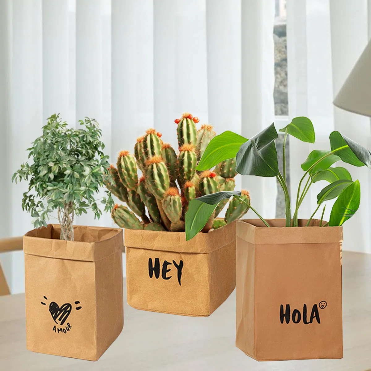 Bolsa de verduras para dulces, bolsa de producto reutilizable, recipiente de papel kraft lavable, maceta, maceta, contenedor de almacenamiento