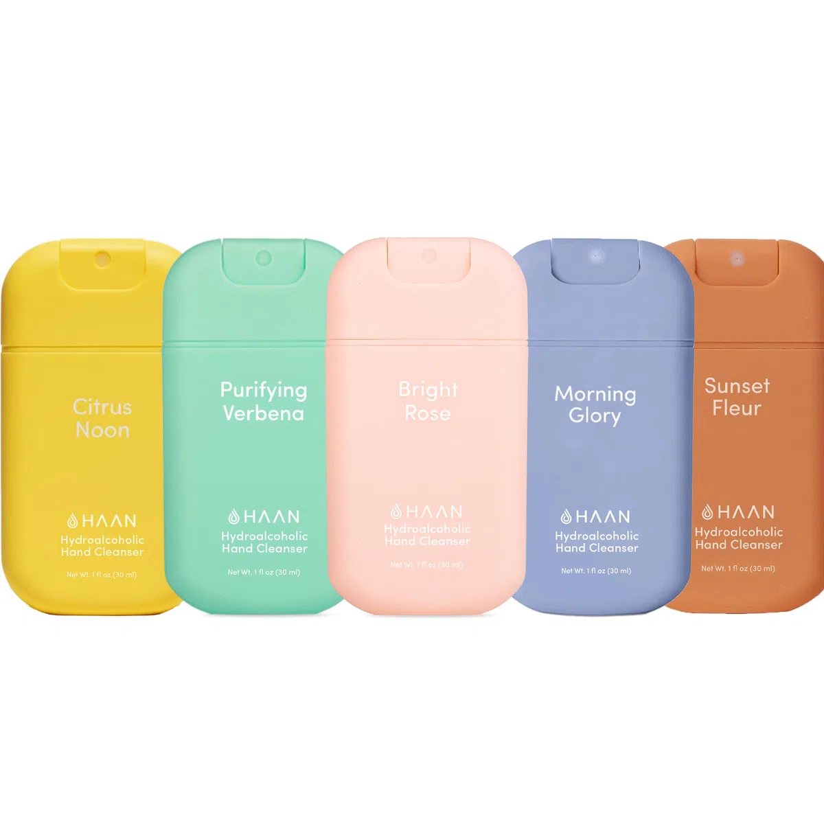 HAAN Spray hidratante para manos con aloe vera (pack de 5) – 1 unidad por fragancia: Sunset Fleur, Morning Glory, Bright Rose, Purifying Verbena, Citrus Noon