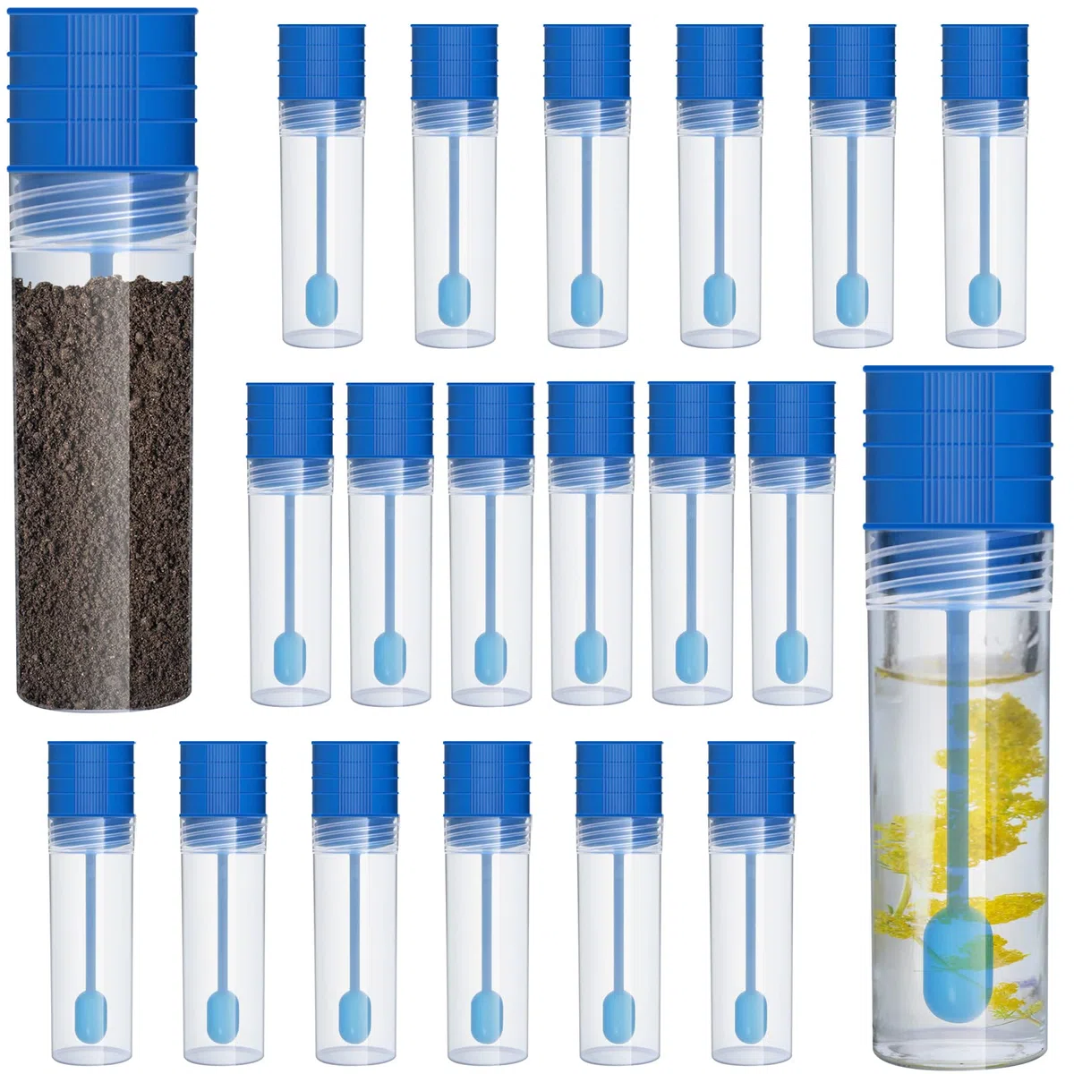 20 PCS Recipiente Muestra Heces, Recipiente Heces para Análisis Recipiente para Heces Médico Contenedor de Heces Vaso de Muestra de Plástico de 15ml con Cuchara Tapa Azul(8,1 * 2,2)