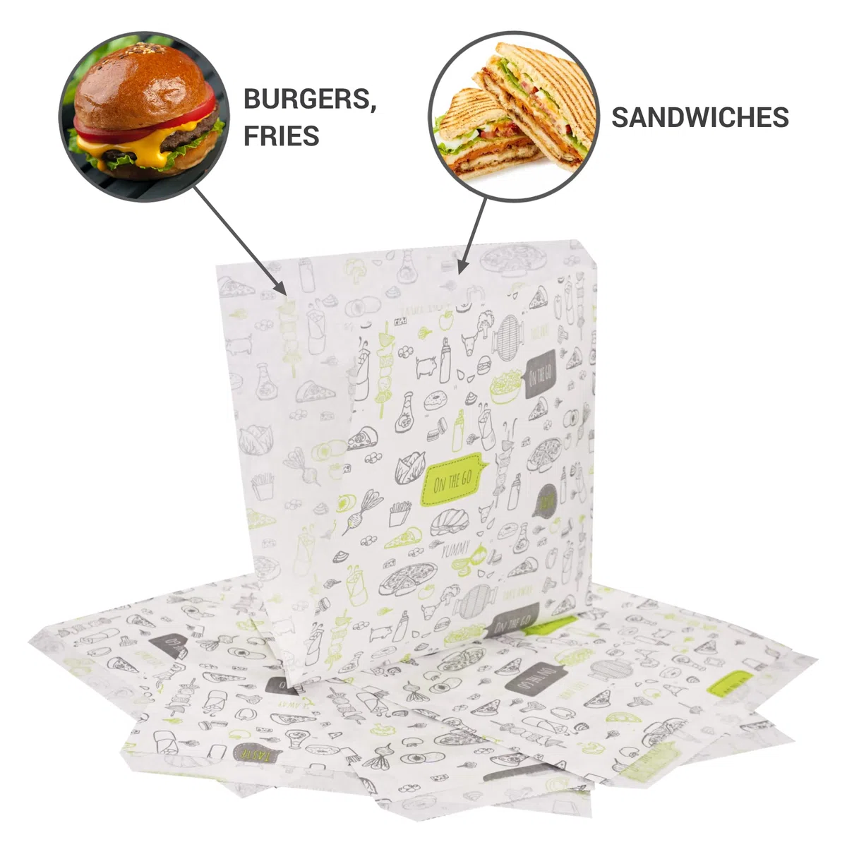 SKIR'CO (500 piezas) bolsas de papel para envasado de alimentos 17 x 17 cm, bolsas de comida rápida a prueba de grasa, envoltura de alimentos, bolsas de hamburguesas