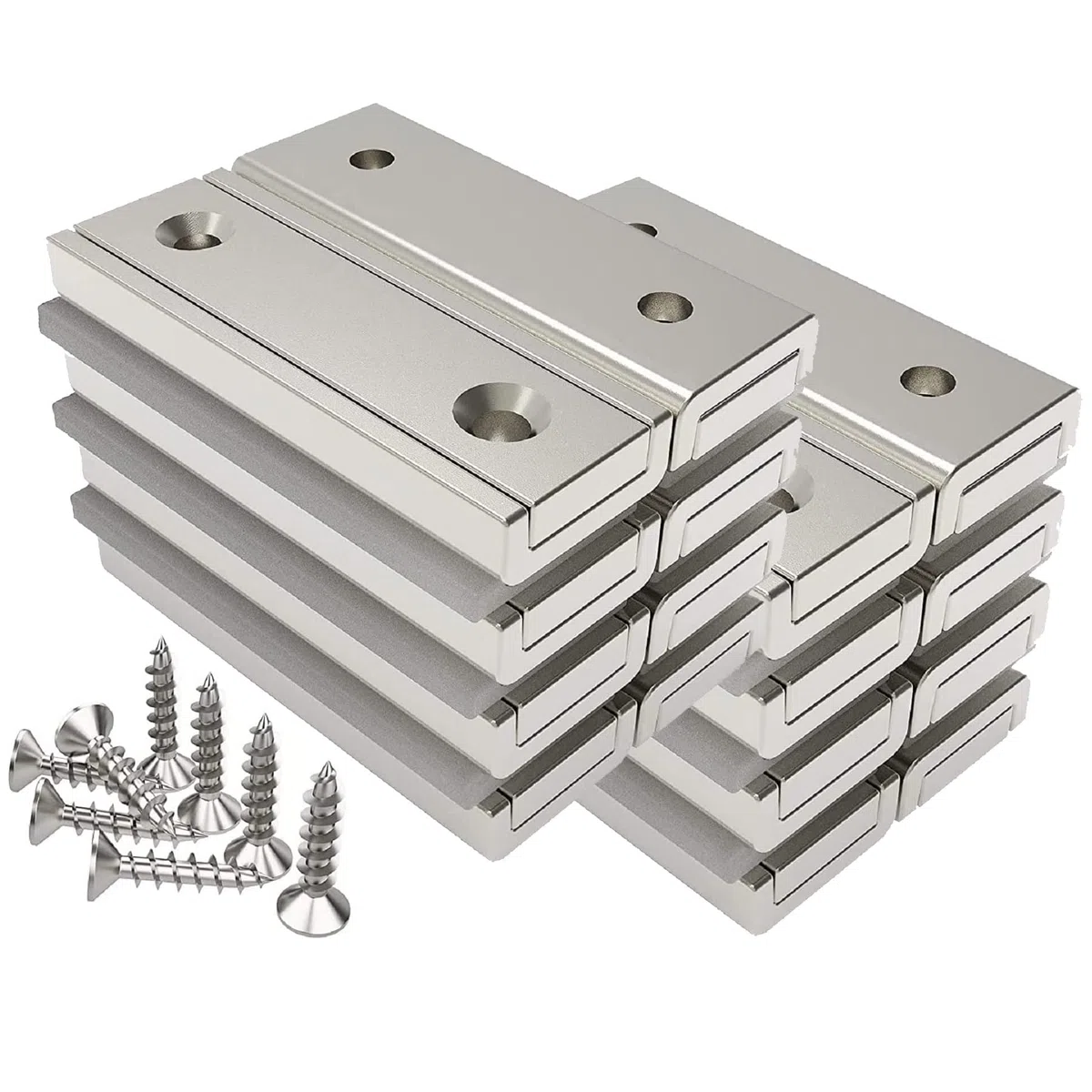Magnetpro 16 piezas de imanes rectangulares 20 KG de fuerza 40 x 13,5 x 5 mm con orificio y cápsula de acero, imán de maceta para uso doméstico e industrial con tornillos