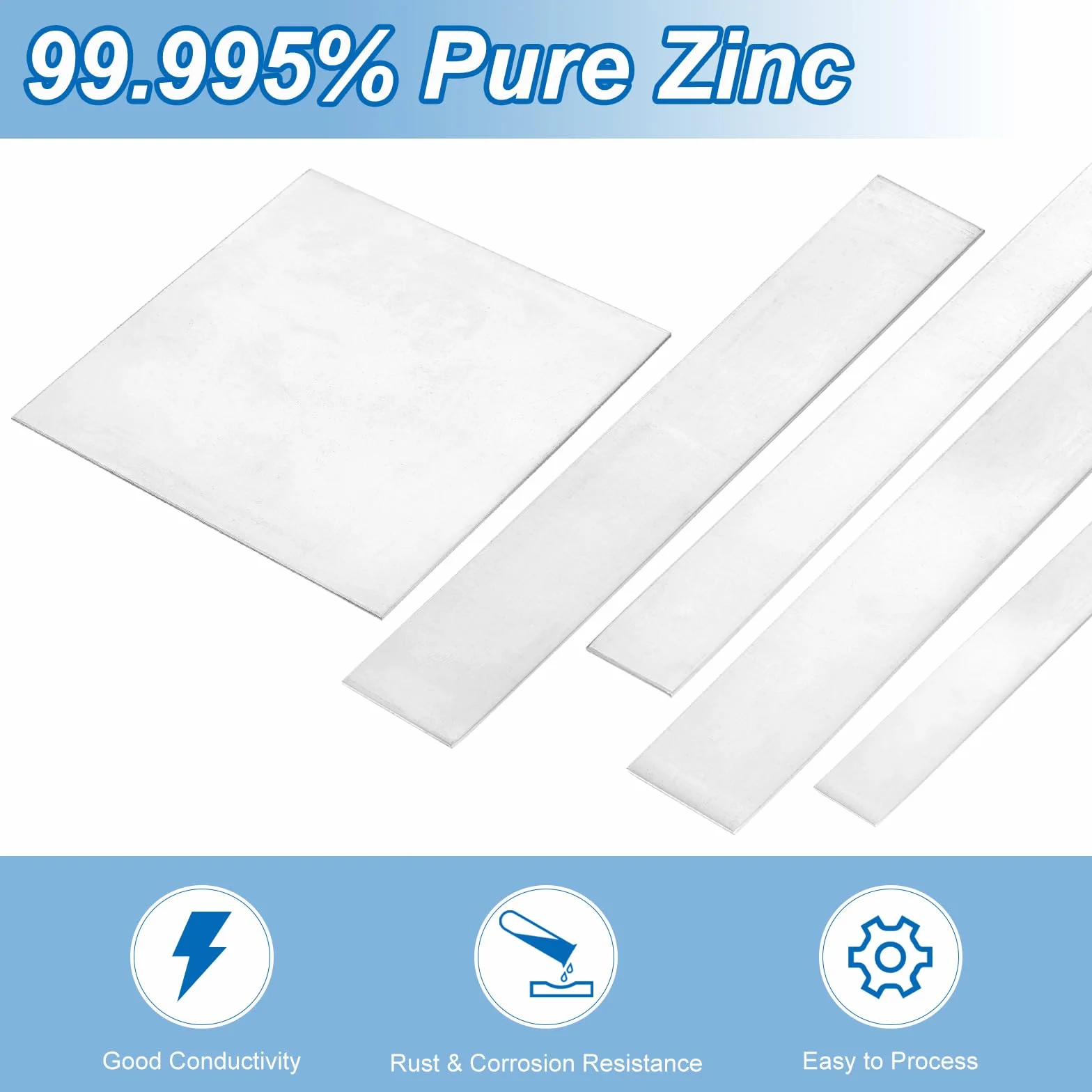 QUARKZMAN 10 Láminas Zinc 99.995% Alta Pureza Placa Zinc 0.04"x1"x6"(1x25x150mm) Lámina Metálica Zinc Tira Ánodo Zinc Para Laboratorio Científico Industria Bricolaje Artesanía