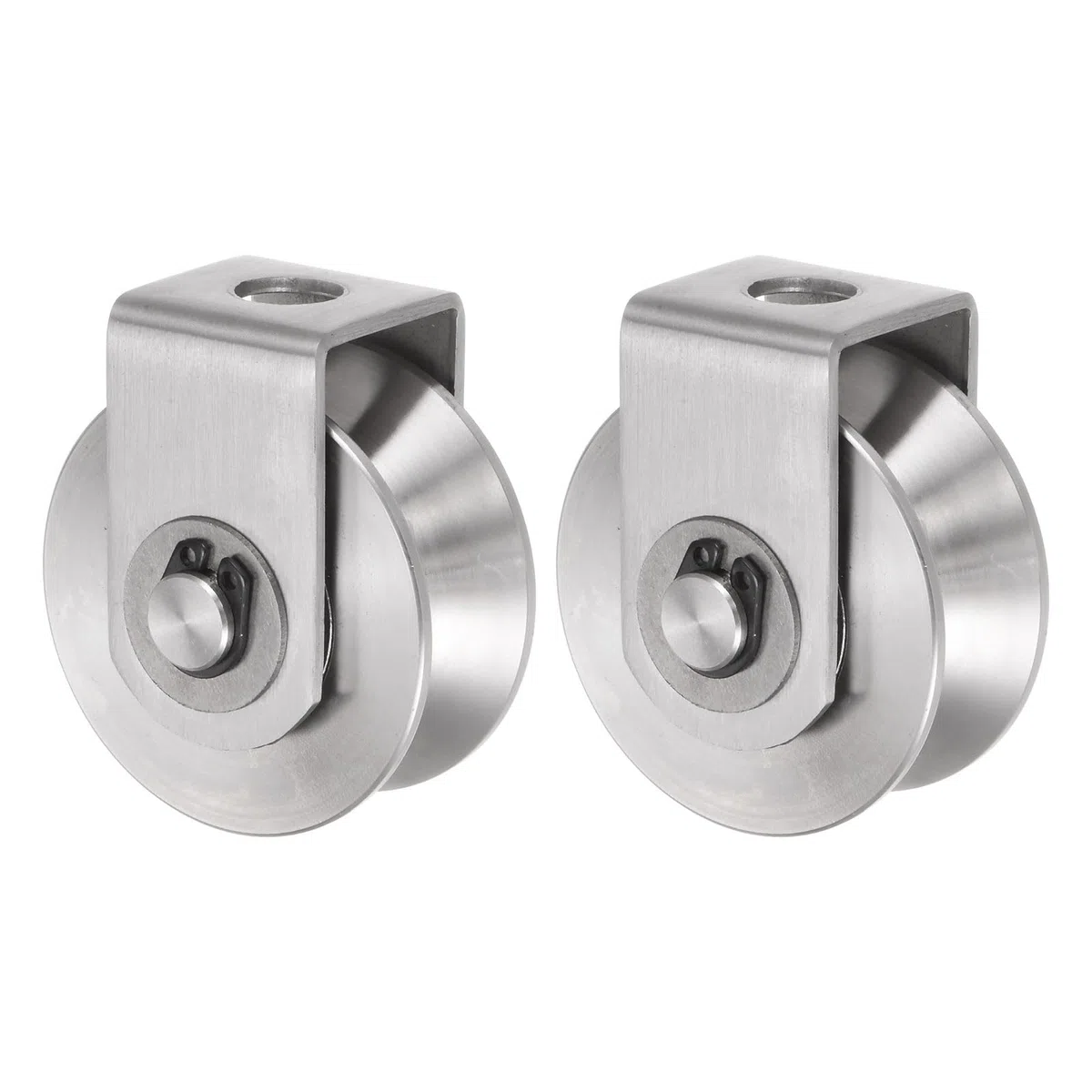 QUARKZMAN 2pcs Rueda de Pista con Ranura en V Rodillos de Acero Inoxidable 201 de 1.89" Doble Cojinete con Soporte para Pista Invertida Máquinas Industriales