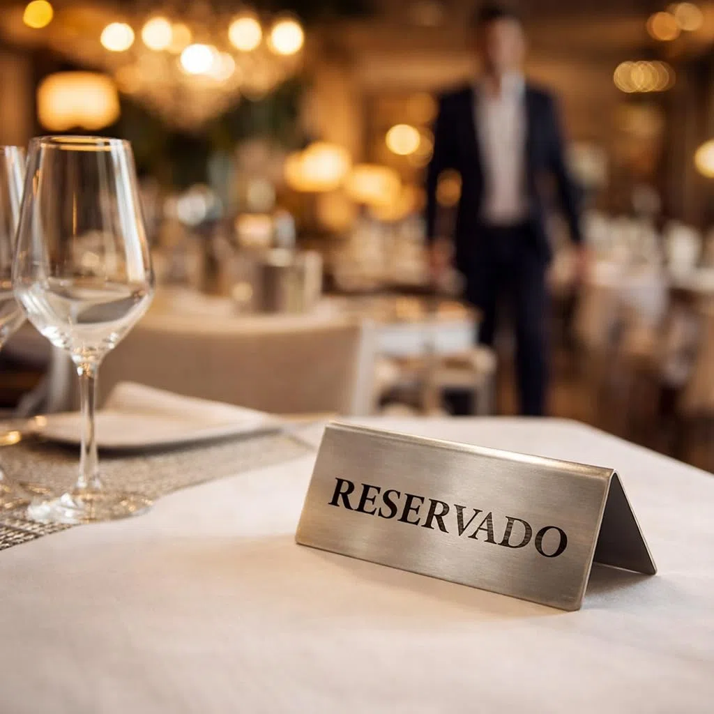 MGE - Placa de Mesa Reservado - Letrero Metálico Elegante para Reserva de Mesa - Cartel Reservado Pesado de Acero para Bares, Restaurantes, Hoteles y Hostelería - Set de 6 Piezas - Español