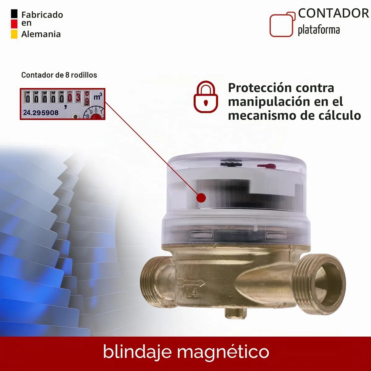 Contador de agua fría de chorro de caudal nominal Qn 2,5, conexión de 1 pulgada, longitud de construcción 130 mm, calibración 2026