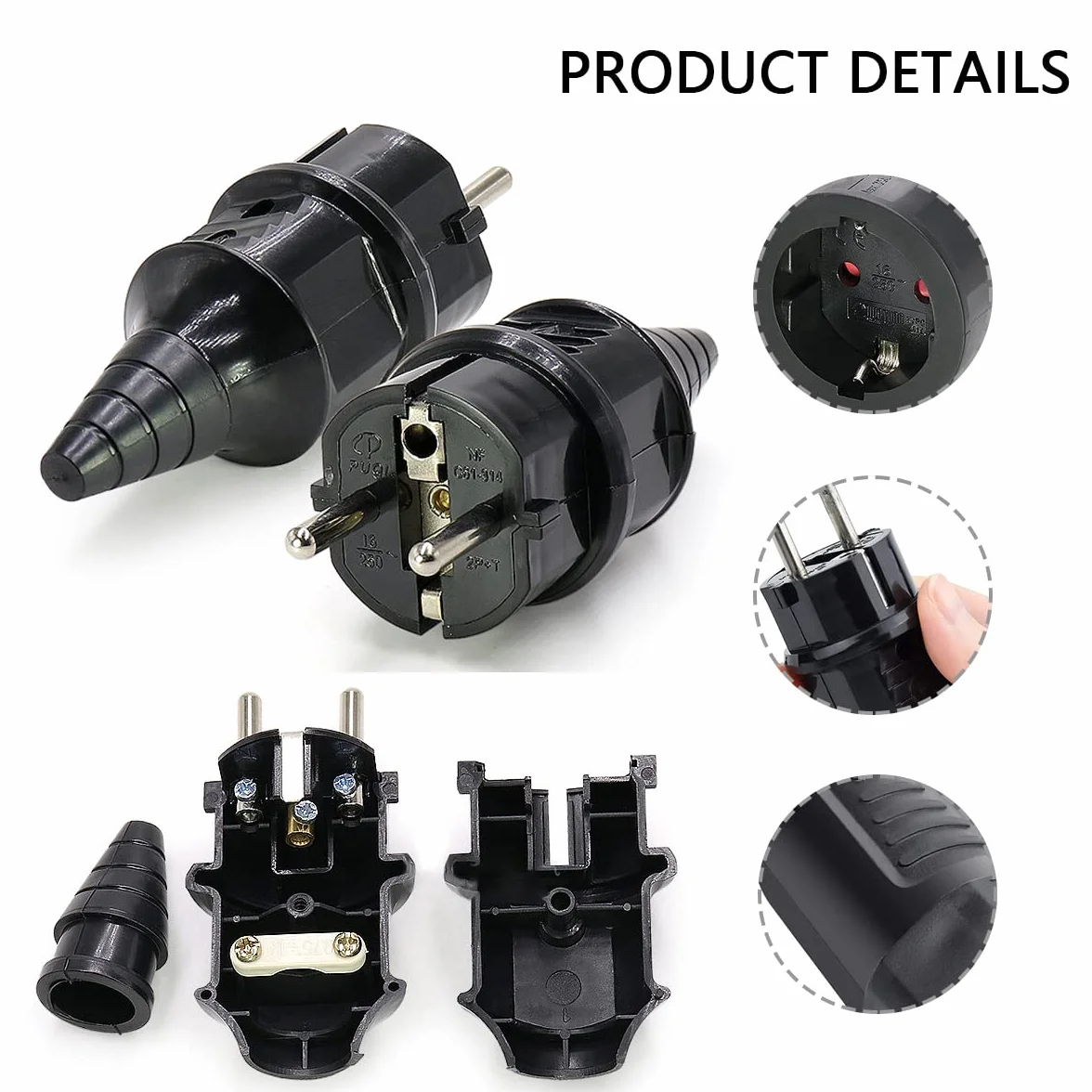 Acoplamiento de plástico Enchufe Ip44, 5 Sets Kit de Enchufe Macho + Enchufe Hembra, Enchufe de Alimentación a Prueba de Agua, 16A/250V (Negro)