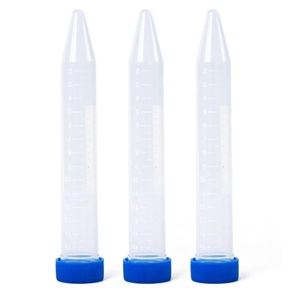 100 tubos centrífugos de plástico de 15 ml, tapa de rosca azul, base cónica, graduación marcada